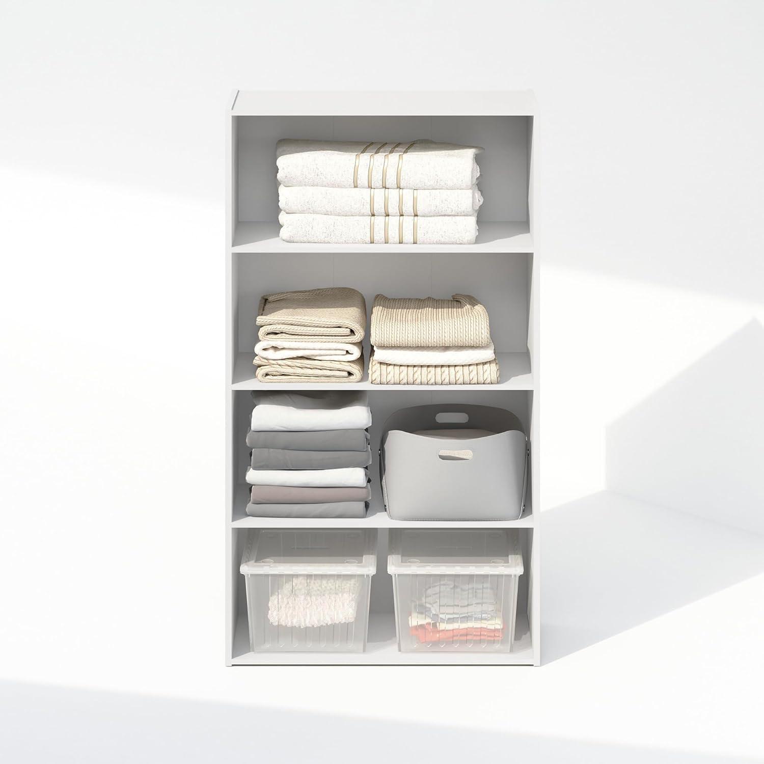 Furinno Reed 4-Tier Multipurpose Open Shelf Clothing & Closet Storage Organization, White