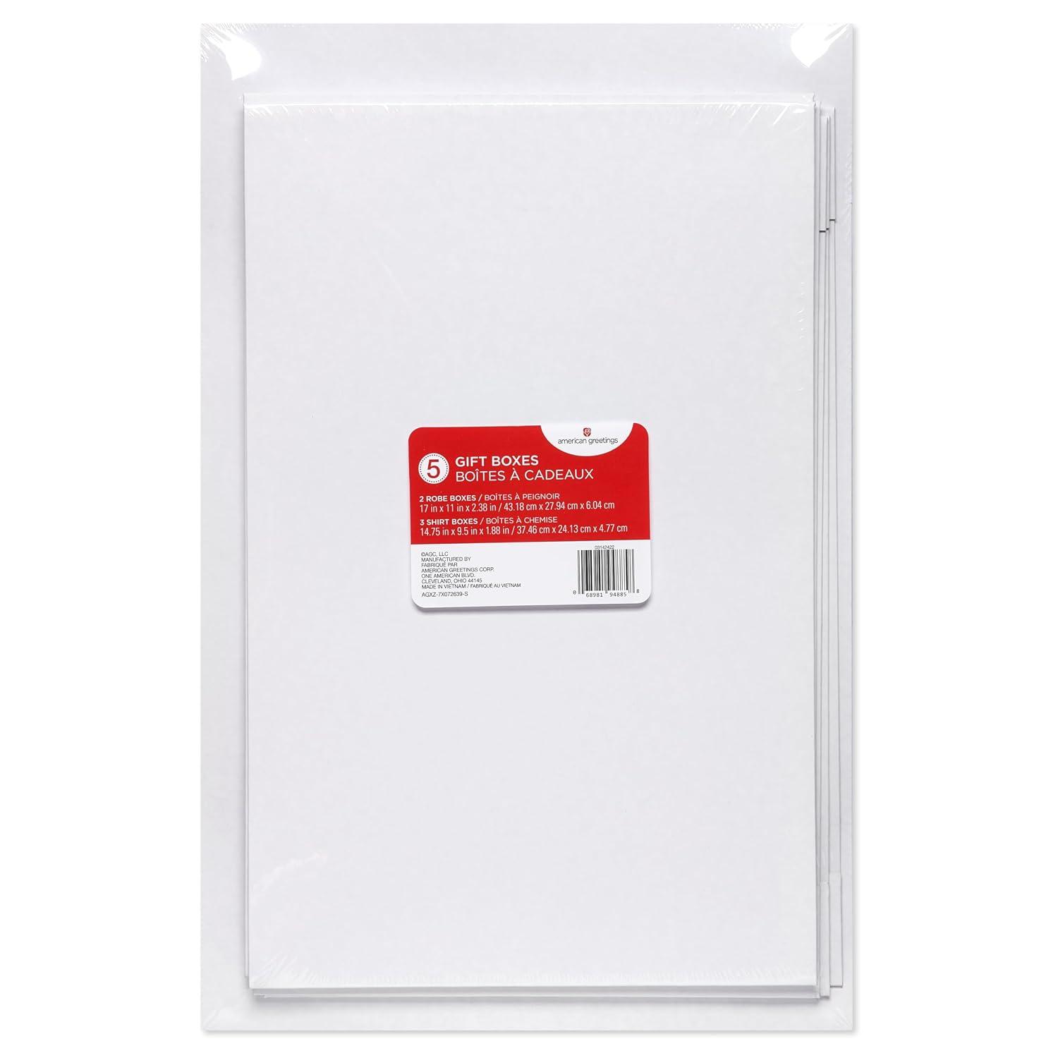 American Greetings White Gift Boxes with Lids for Christmas and All Holidays (5 Boxes, 3 Medium, 2 Large)