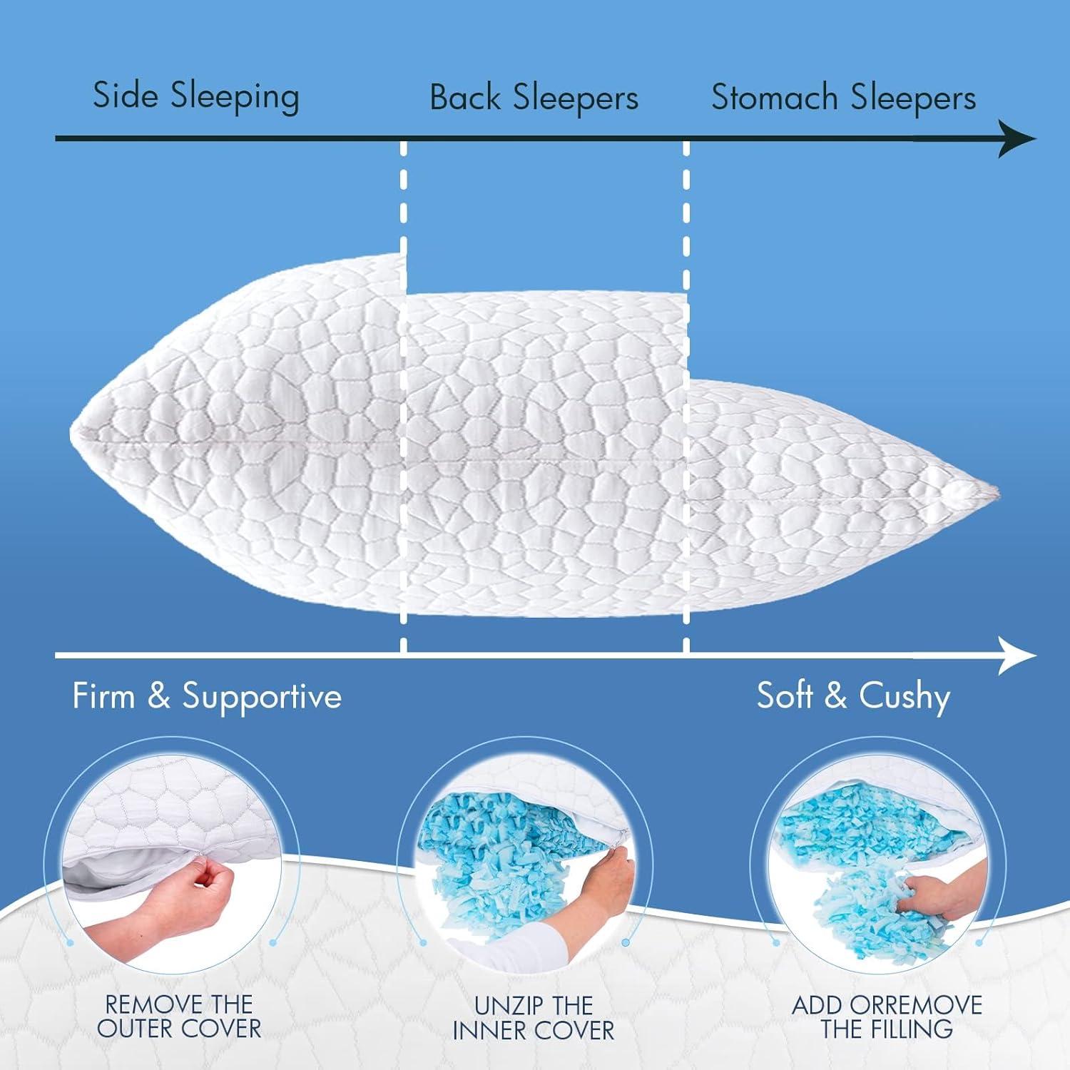Alwyn Home Set Of 2 Cooling Shredded Memory Foam Pillows For Sleeping, Pillow Cooling Gel Pillows For Hot Sleepers Cool Pillow For Side Back Sleeper, Neck Pain Relief Adjustable Gel Bed Pillow For Hot Sleepers