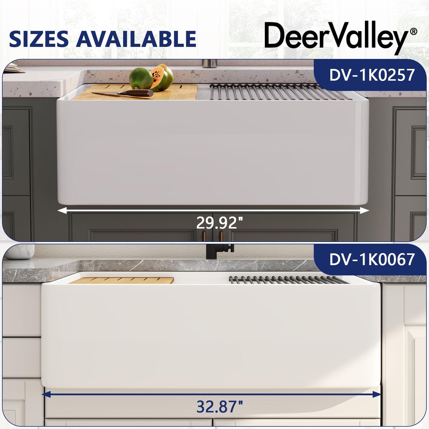 DeerValley 33" L X 20" W Single Basin Workstation Farmhouse Kitchen Sink With Sink Grid, Cutting Board And Dish-Drying Rack