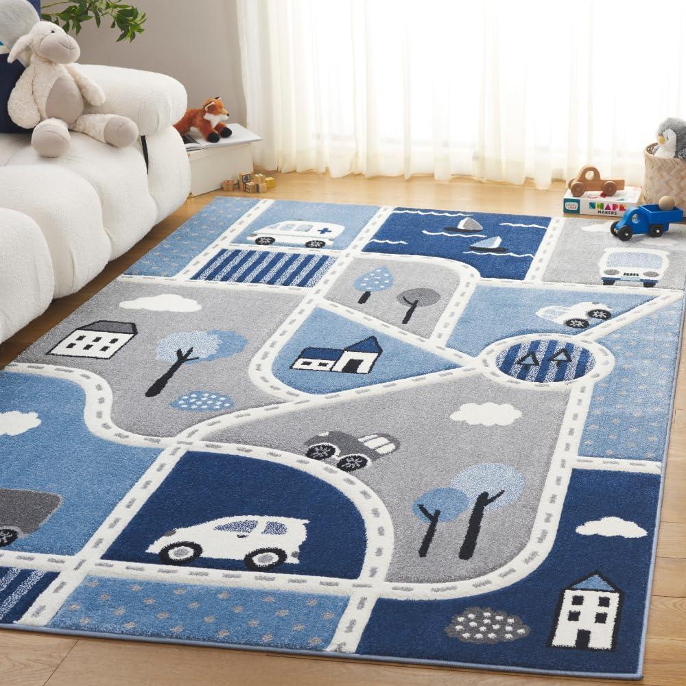 Carousel Kids  CRK193 Loomed Indoor Area Rug - Grey/Light Blue - 5'3"x7'6" - Safavieh