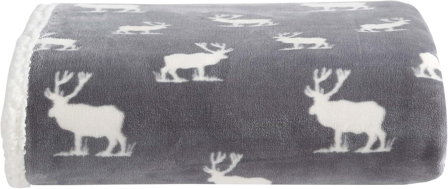 50"x60" Elk Stance Throw Blanket Gray - Eddie Bauer: Soft Fleece, Reversible Shearling, Travel-Friendly, Gift-Ready