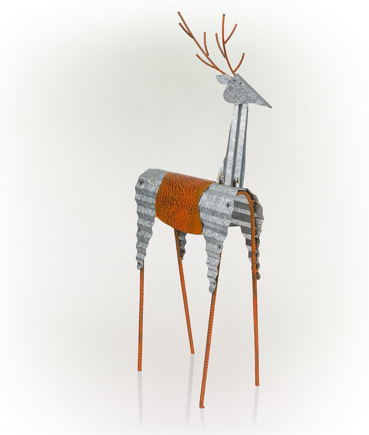 30-Inch Tall Silver and Orange Metal Reindeer Decoration