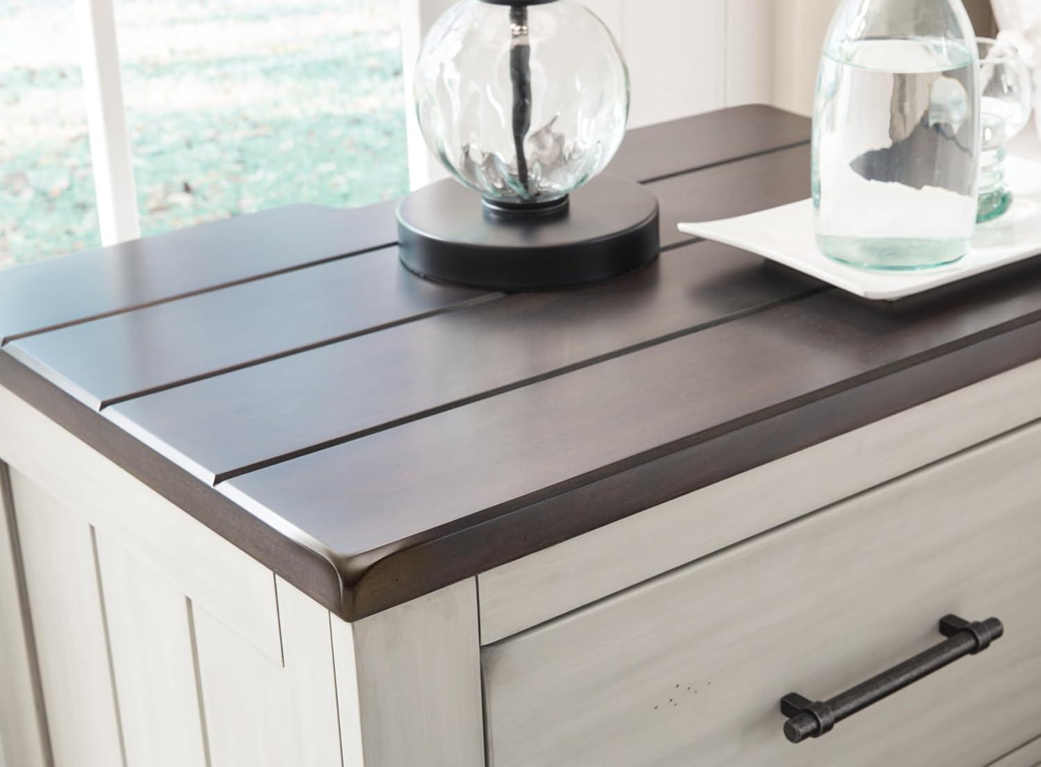 Transitional Two-Tone 2-Drawer Nightstand with Dark Brown Top