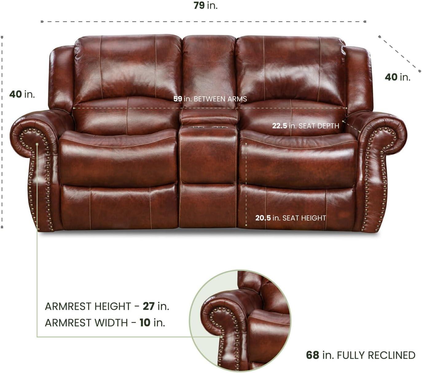 Aspen Brown Leather Double-Reclining Loveseat with Cup Holder