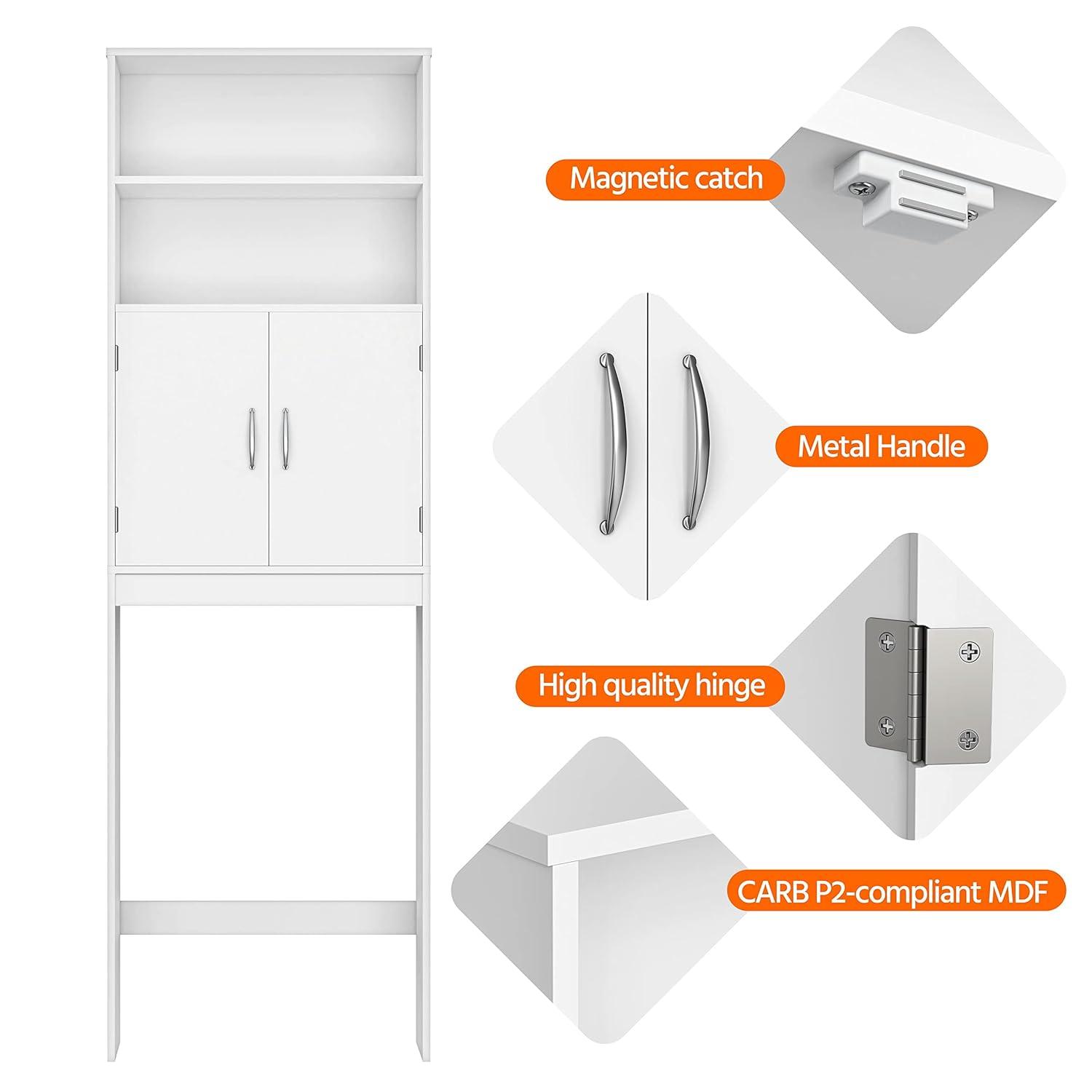 Killeryuki Over The Toilet Storage, Taller Bathroom Organizer Space-Saving Storage Cabinet with Adjustable Shelves and Double Doors, 77 in H, White
