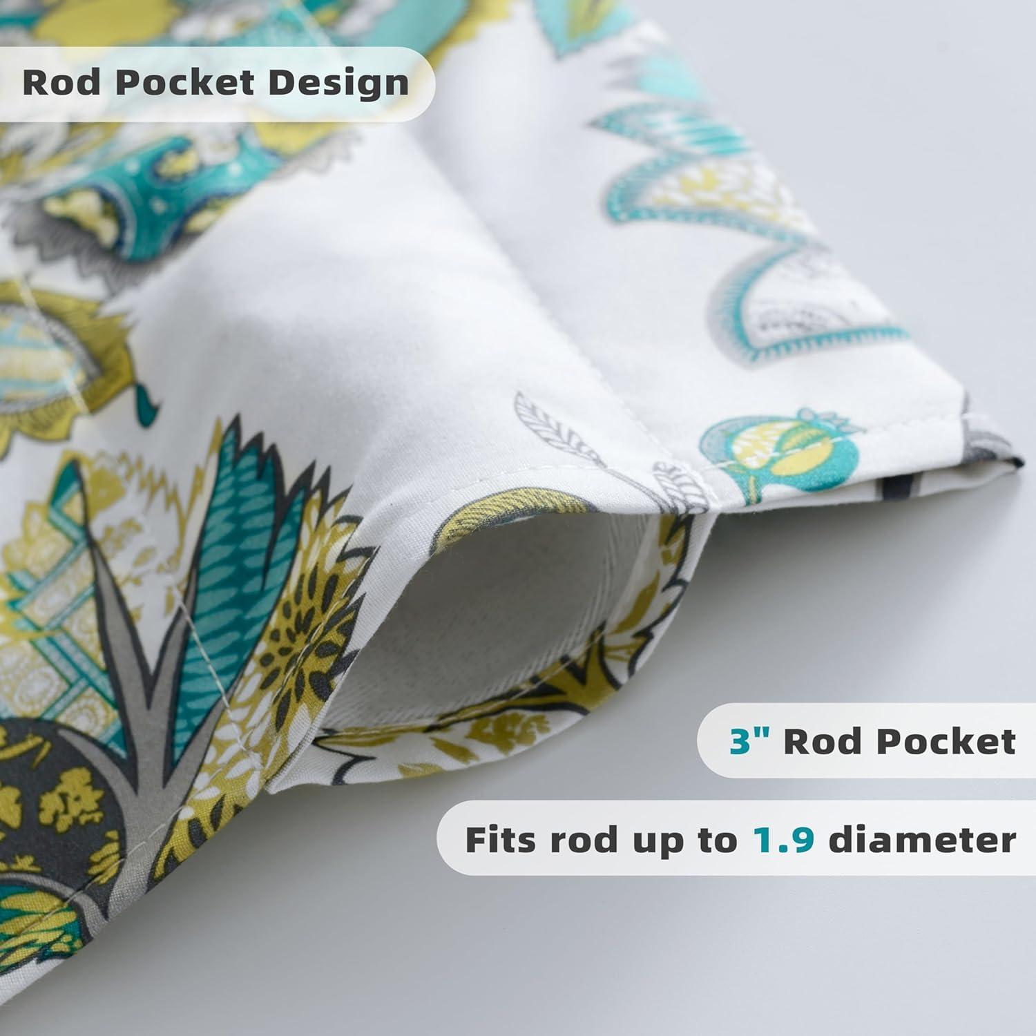 DriftAway  Layla Classic America Style Floral Leaves Room Darkening Window Curtain Valance Rod Pocket Ivory Teal Gray 52" Width X 14 " Length