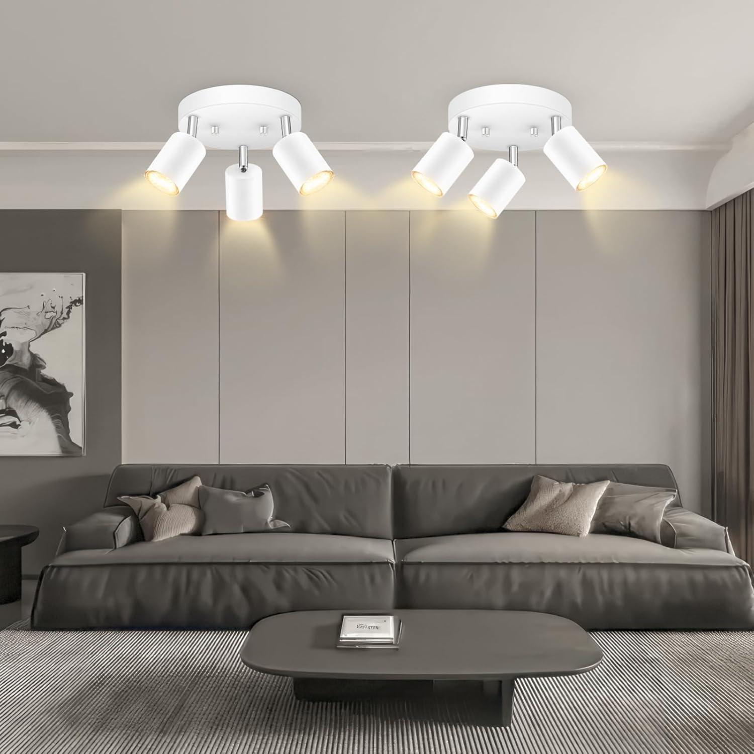 LED 3 Light Track Lighting Kit, LED Track Lighting Fixtures, White Round Ceiling Spot Lighting, Flexibly Rotatable Light Head for Kitchen, Living Room, Bedroom, GU10 Bulb Not Included