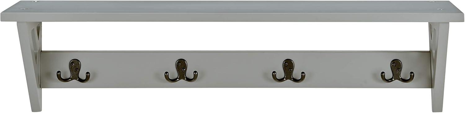 Gray Wood and Metal Coat Hook Shelf with Double Hooks