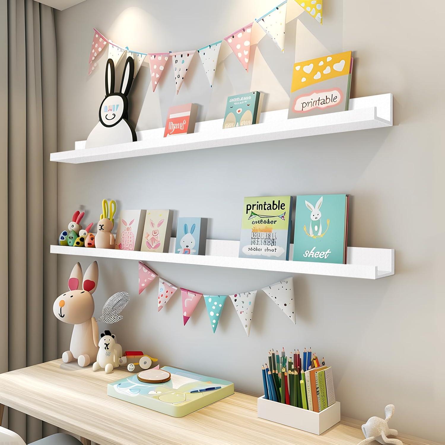 Floating Shelves for Wall Storage Set of 4, 48 Inch Picture Ledge Shelf, White Wall Shelves with Lip for Kitchen, Bedroom, Bathroom, and Living Room