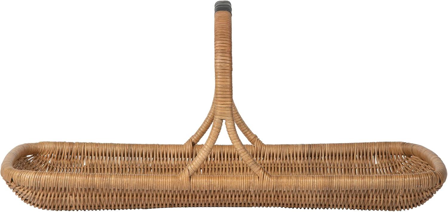 Kouboo Vegetable And Flower Wicker Basket With Leather Wrapped Arch Handle, Rattan Fruit Basket For Table, Wicker Flower Basket For Storage, Natural Color