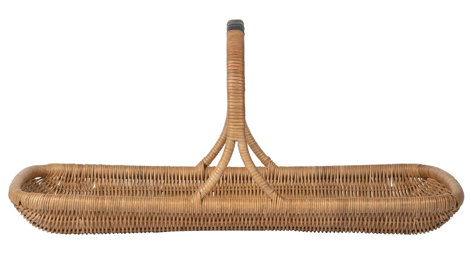 Kouboo Vegetable And Flower Wicker Basket With Leather Wrapped Arch Handle, Rattan Fruit Basket For Table, Wicker Flower Basket For Storage, Natural Color