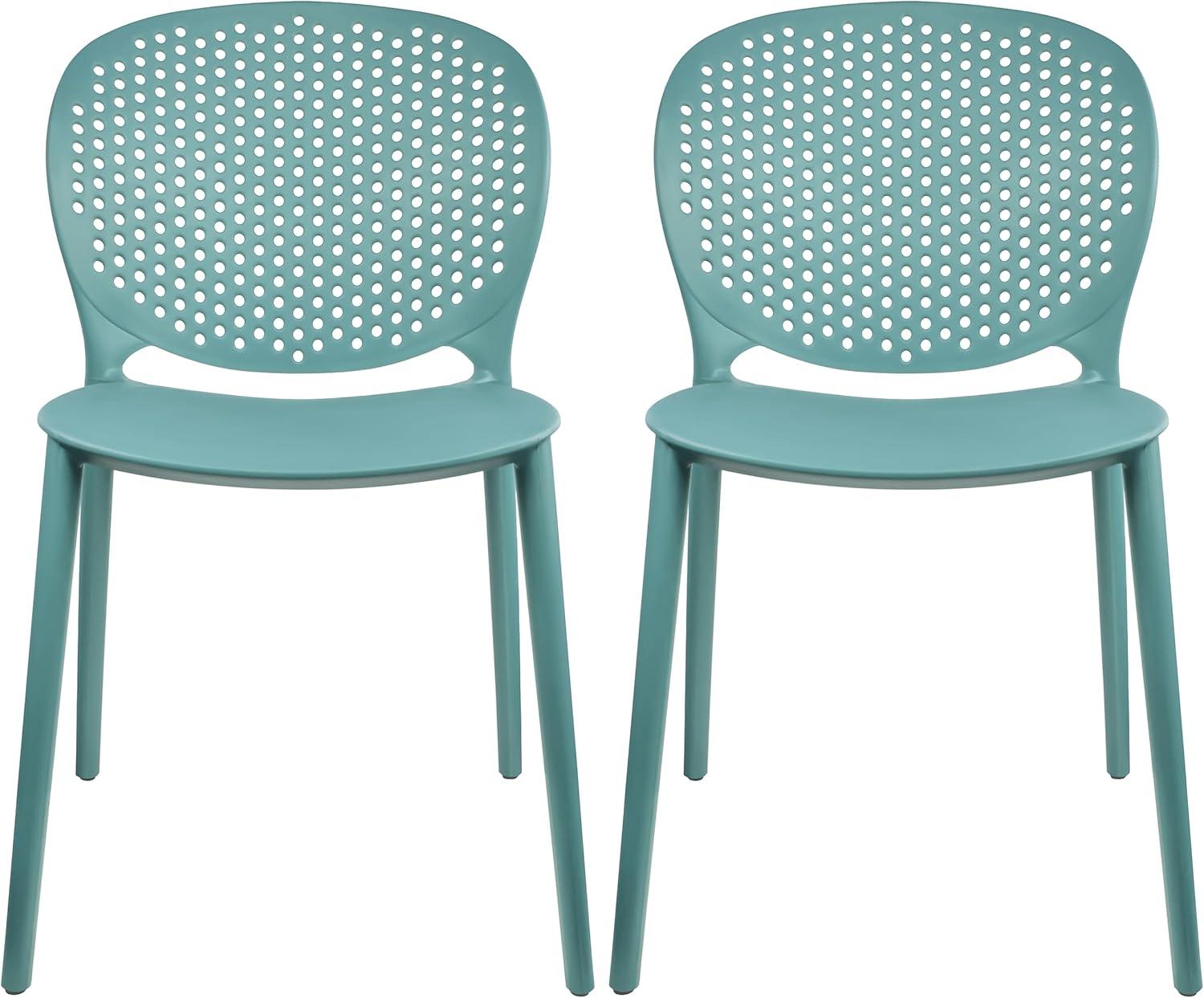 2xhome Set of 2 Modern Pool Patio Chairs, Contemporary Plastic Armless Dining Accent Side Chairs for Indoor or Outdoor Use, Teal