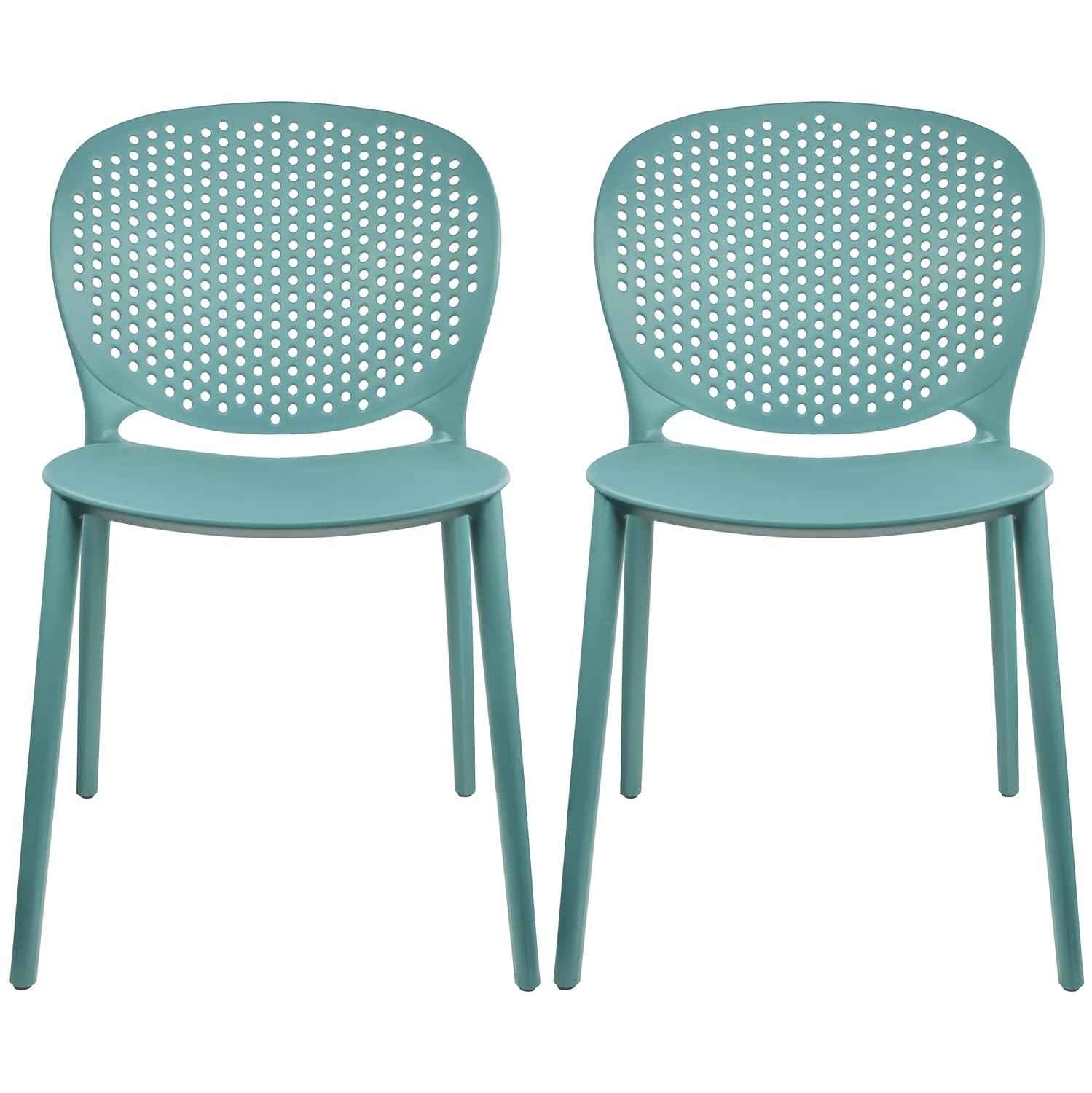 2xhome Set of 2 Modern Pool Patio Chairs, Contemporary Plastic Armless Dining Accent Side Chairs for Indoor or Outdoor Use, Teal
