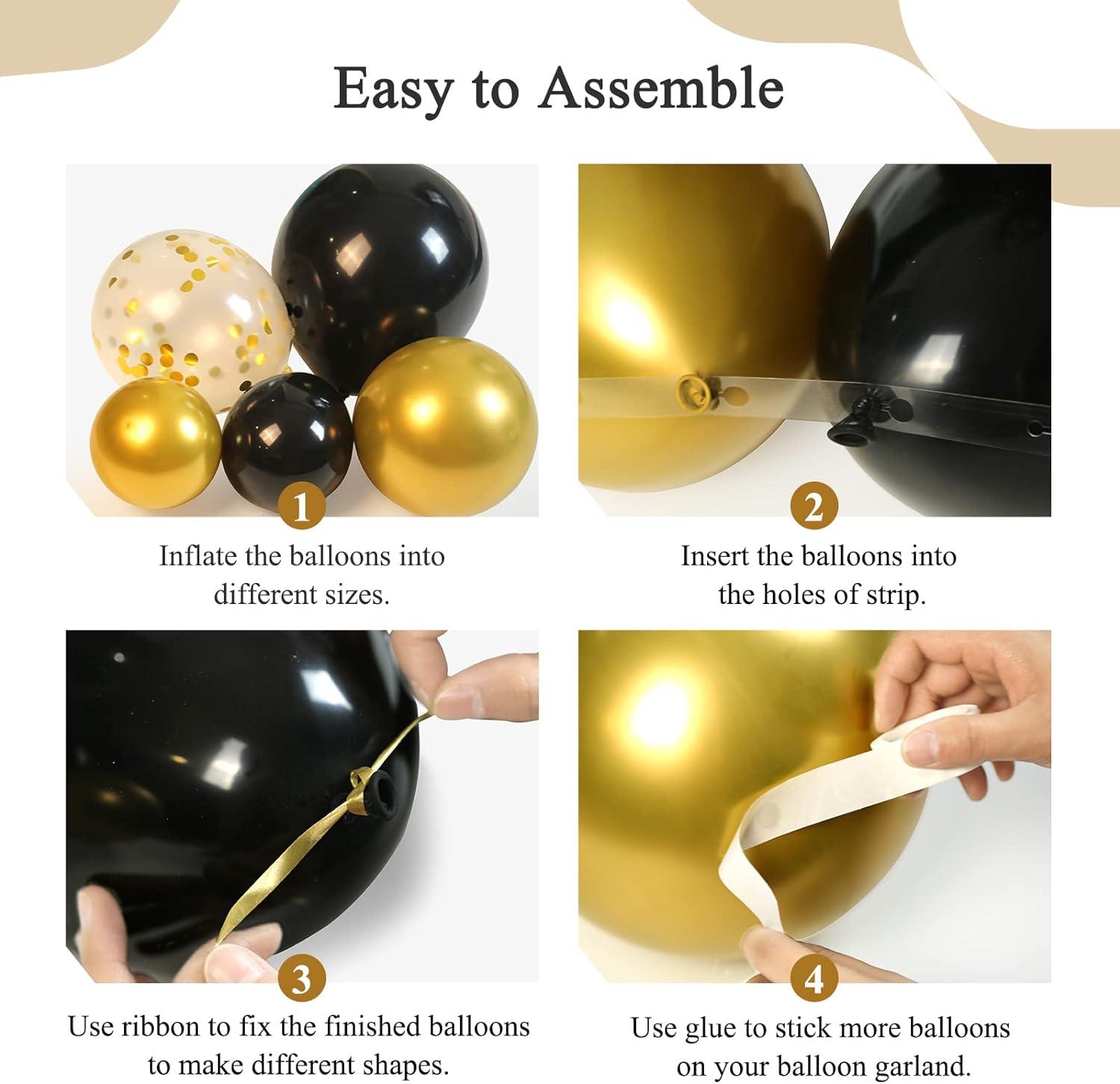 Black and Gold Latex Balloon Garland Arch Kit