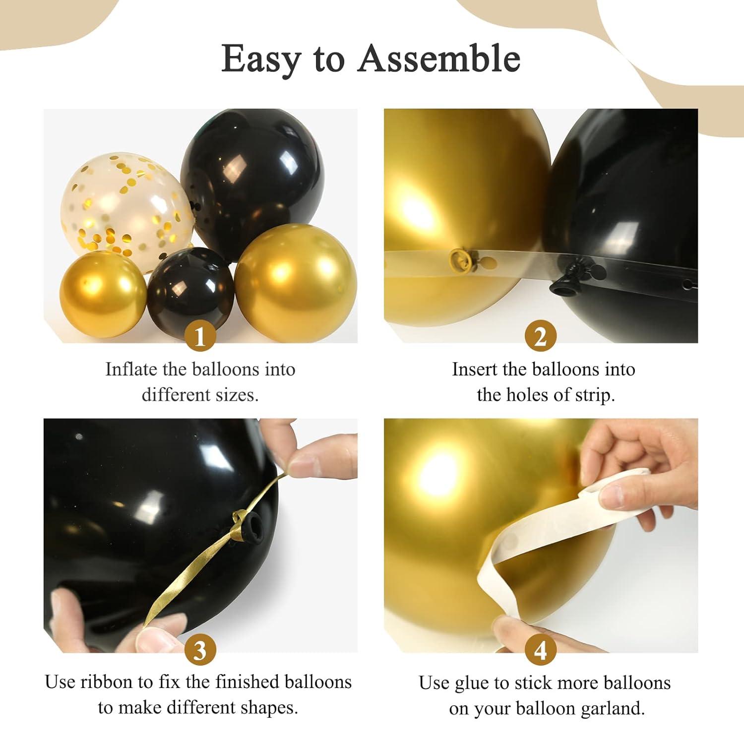 133pcs Black and Gold Balloons Garland Arch Kit with Metallic Gold Confetti Balloons, 5 10 12 18 Inch Black Gold Latex Balloons for Graduation Birthday Wedding Party Decorations