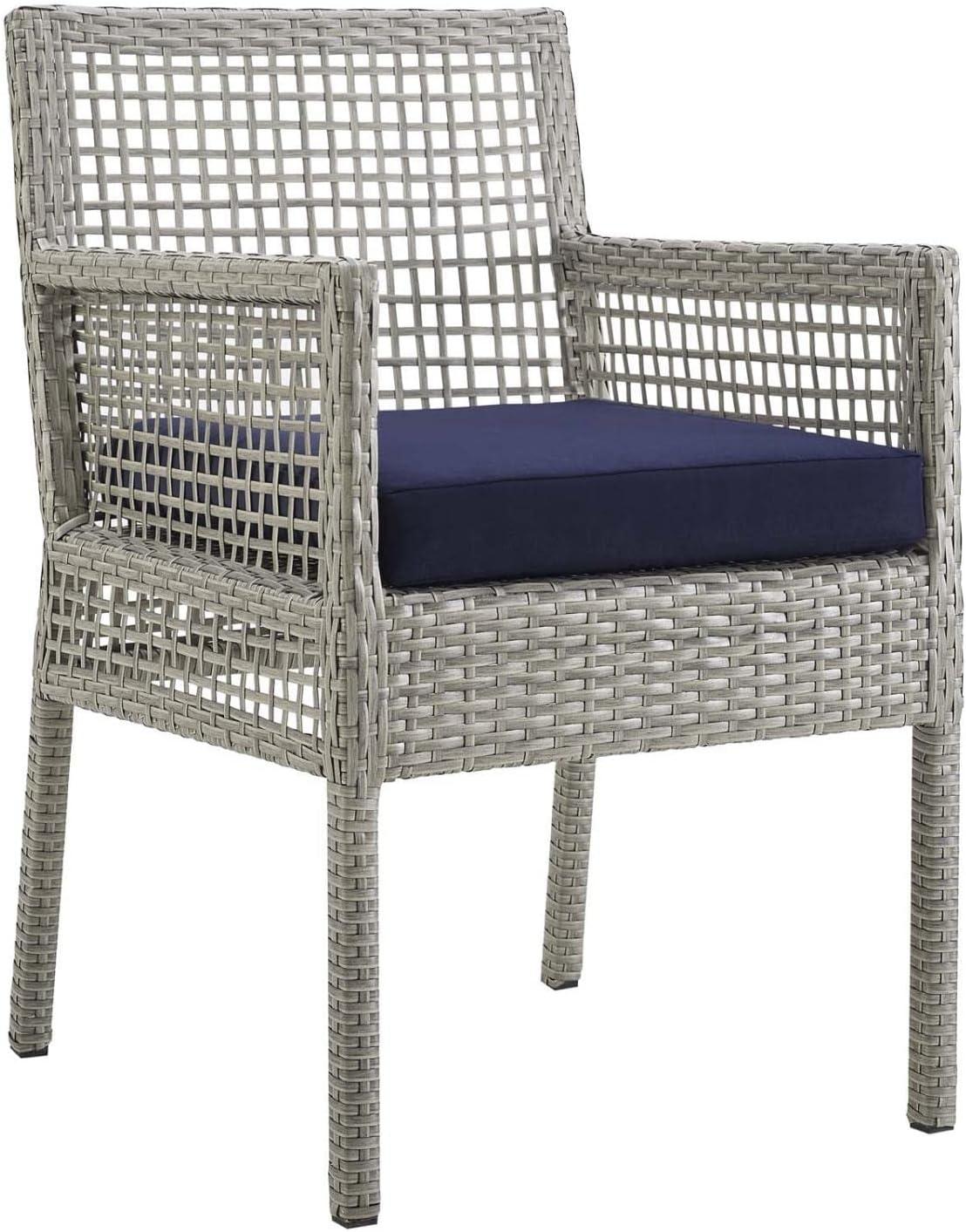 Aura 24" Gray Navy Wicker Rattan Outdoor Dining Chair with Cushions