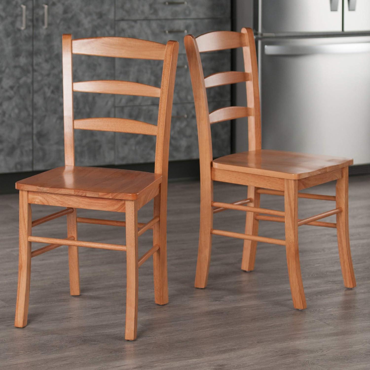 Mid-Century Modern Light Oak Ladderback Side Chair Set