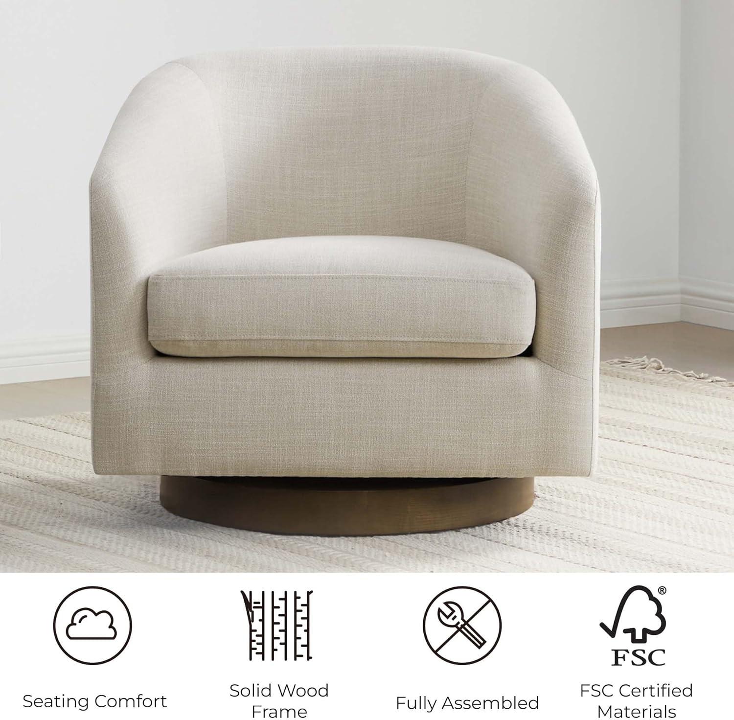 CHITA Swivel Accent Chair Fabric, Round Barrel Arm Chair Living Room, Flax Beige