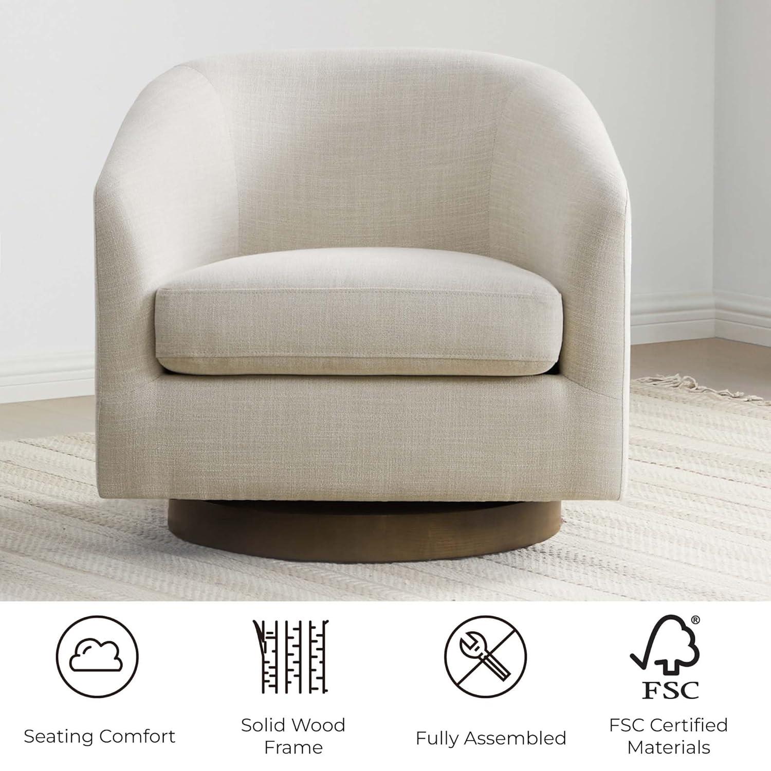 CHITA Swivel Accent Chair Fabric, Round Barrel Arm Chair Living Room, Flax Beige