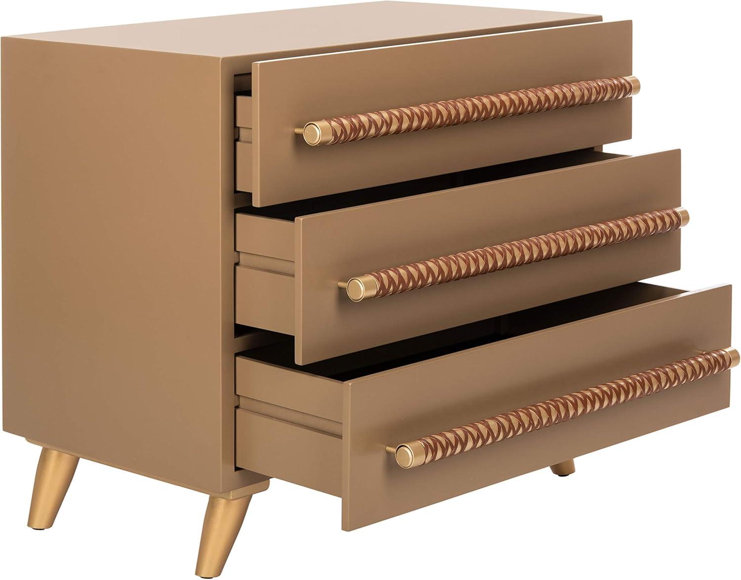 Raquel 3 Drawer Chest - Taupe/Gold/Brown Faux Leather - Safavieh.