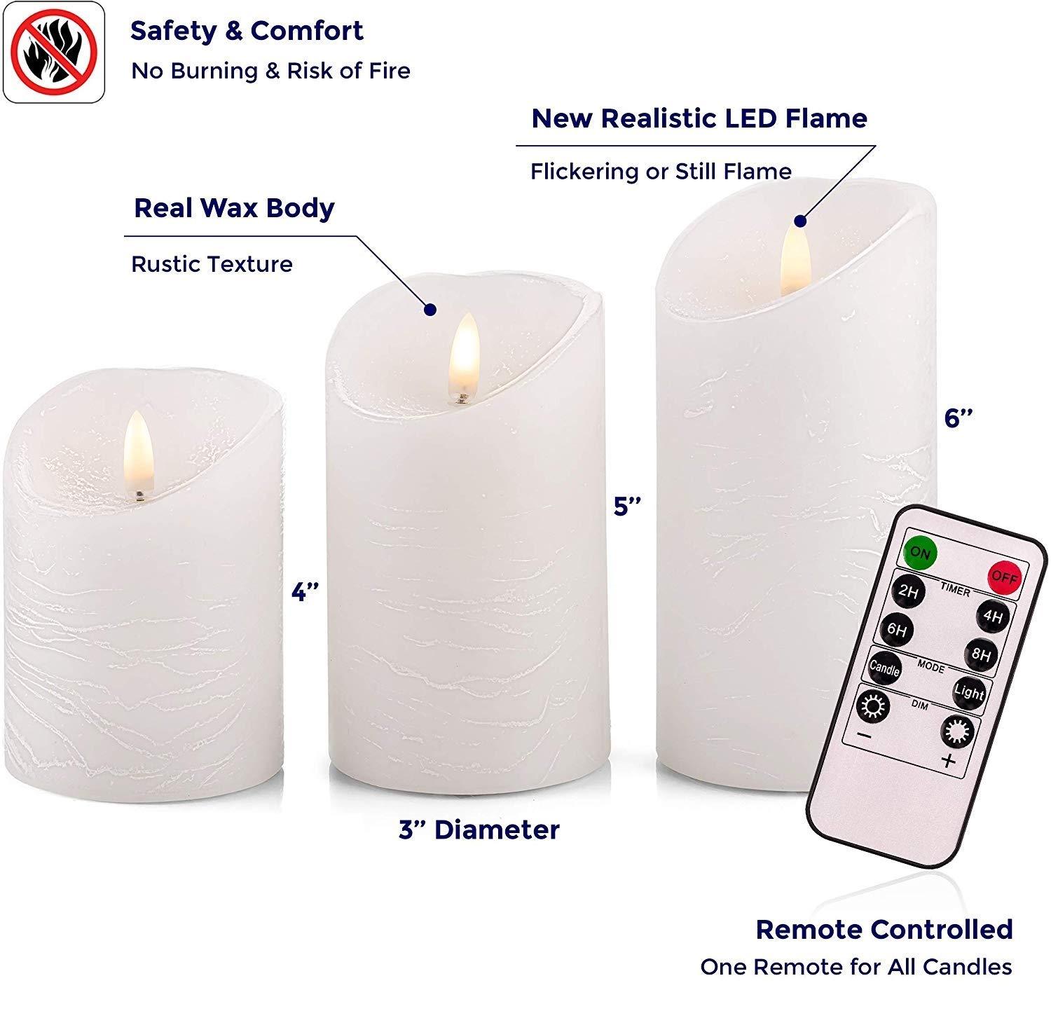 VENTA Set of 3 Ivory & White Pillar Candles | Real Wax Battery Operated Flickering LED Candles with Remote | Timeless Decor for Farmhouse, Modern & Mantel Displays
