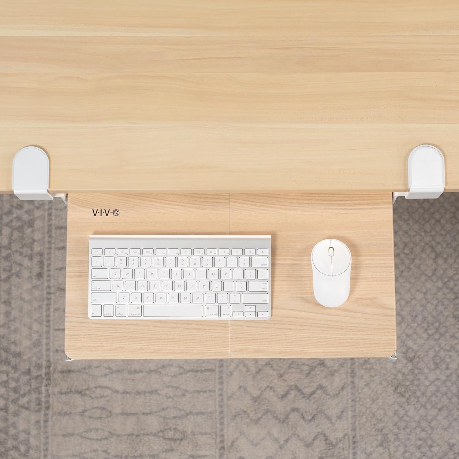 VIVO Light Wood Small Clamp-on Computer Keyboard & Mouse Under Desk Slider Tray