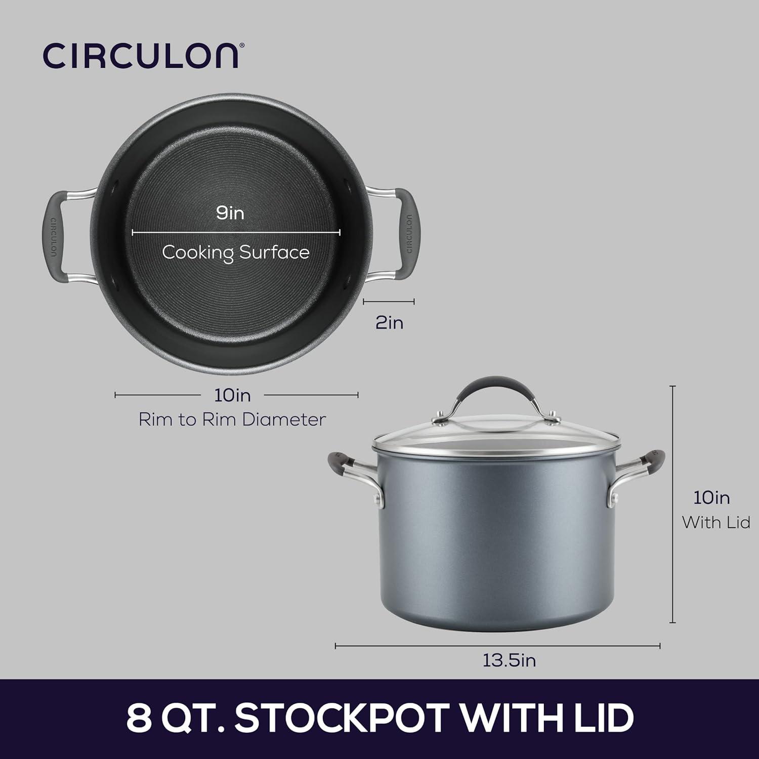 Circulon ScratchDefense with ScratchDefense Nonstick Induction Stockpot with Lid, 8 Quart, Graphite