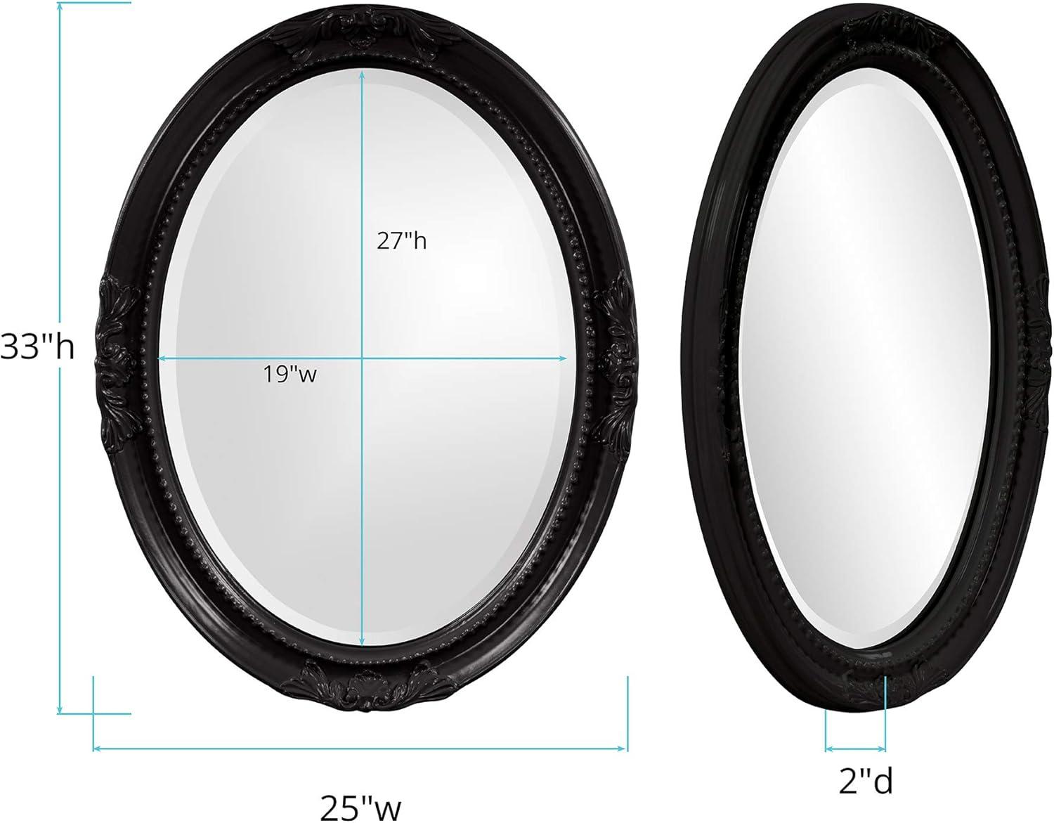 Glossy Black Oval Wood Framed Beveled Wall Mirror