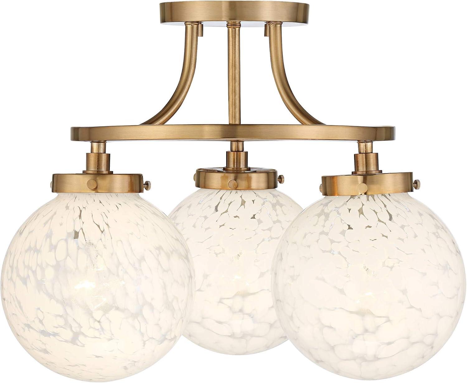 Aged Brass and Art Glass 19" Modern Ceiling Light