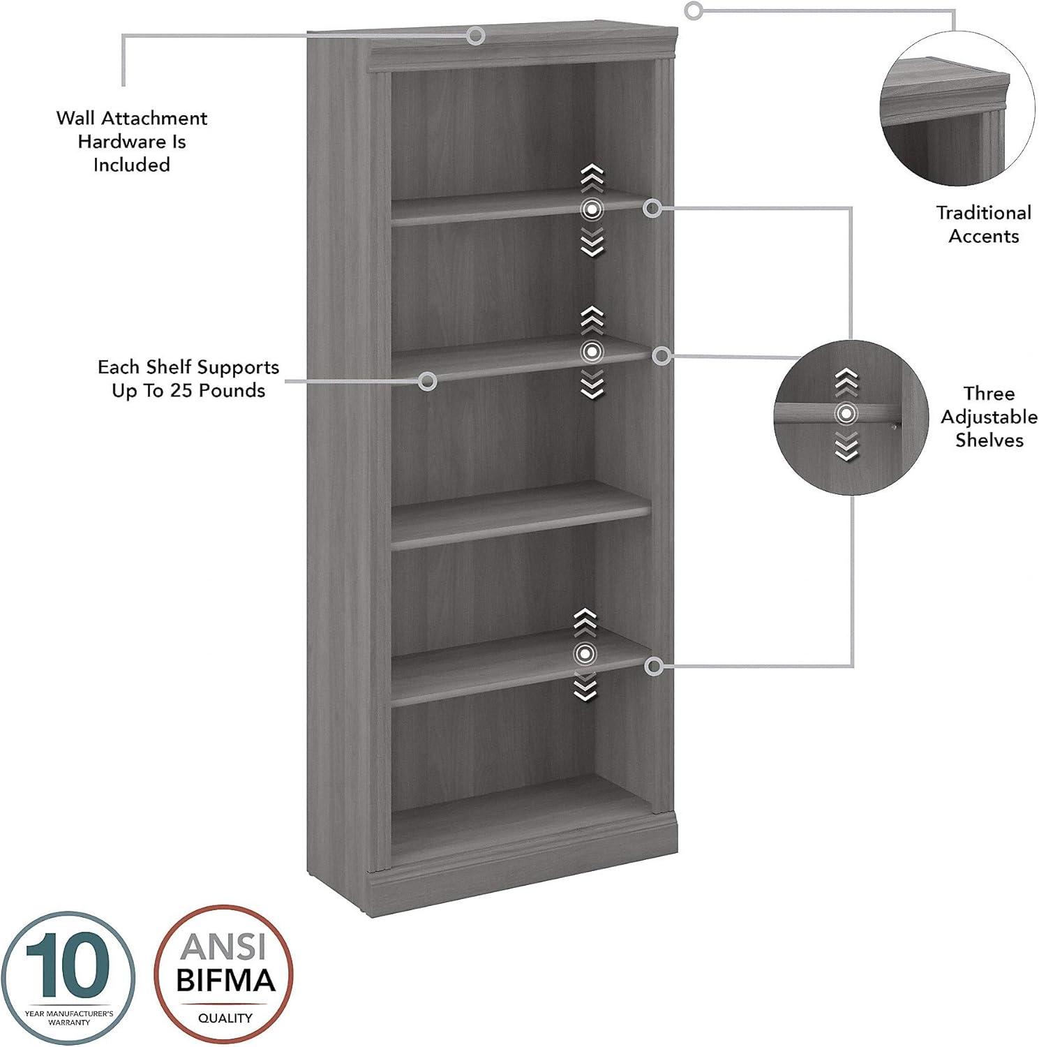 Modern Gray Adjustable Tall 5 Shelf Bookcase Set