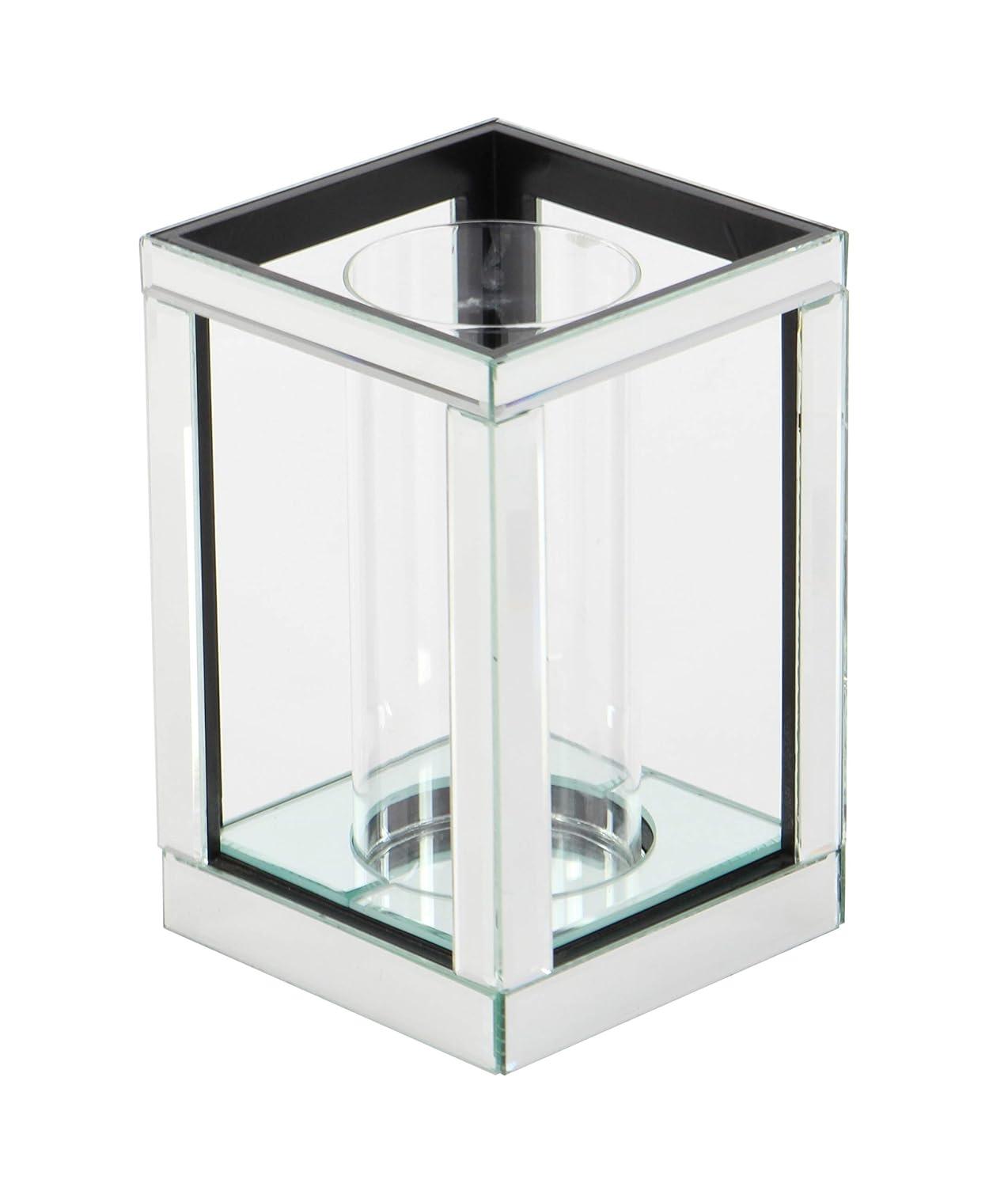 House of Hampton® Glass Pillar Silver Hurricane Lamp with Mirrored Accents