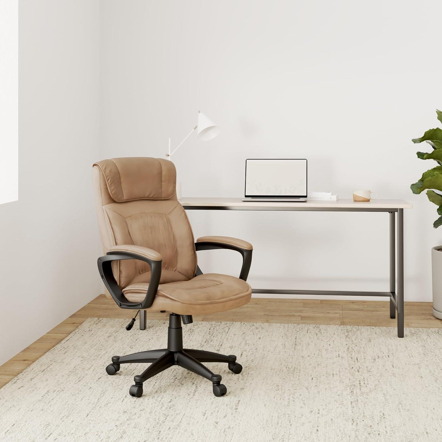 Serta Hannah Executive Home Office Desk Chair, Ergonomic Mid-Back with Lumbar Support, Firm Seat Cushion, Layered Body Pillows, Padded Armrests, Swivel Base, Easy Assembly, Microfiber, Beige