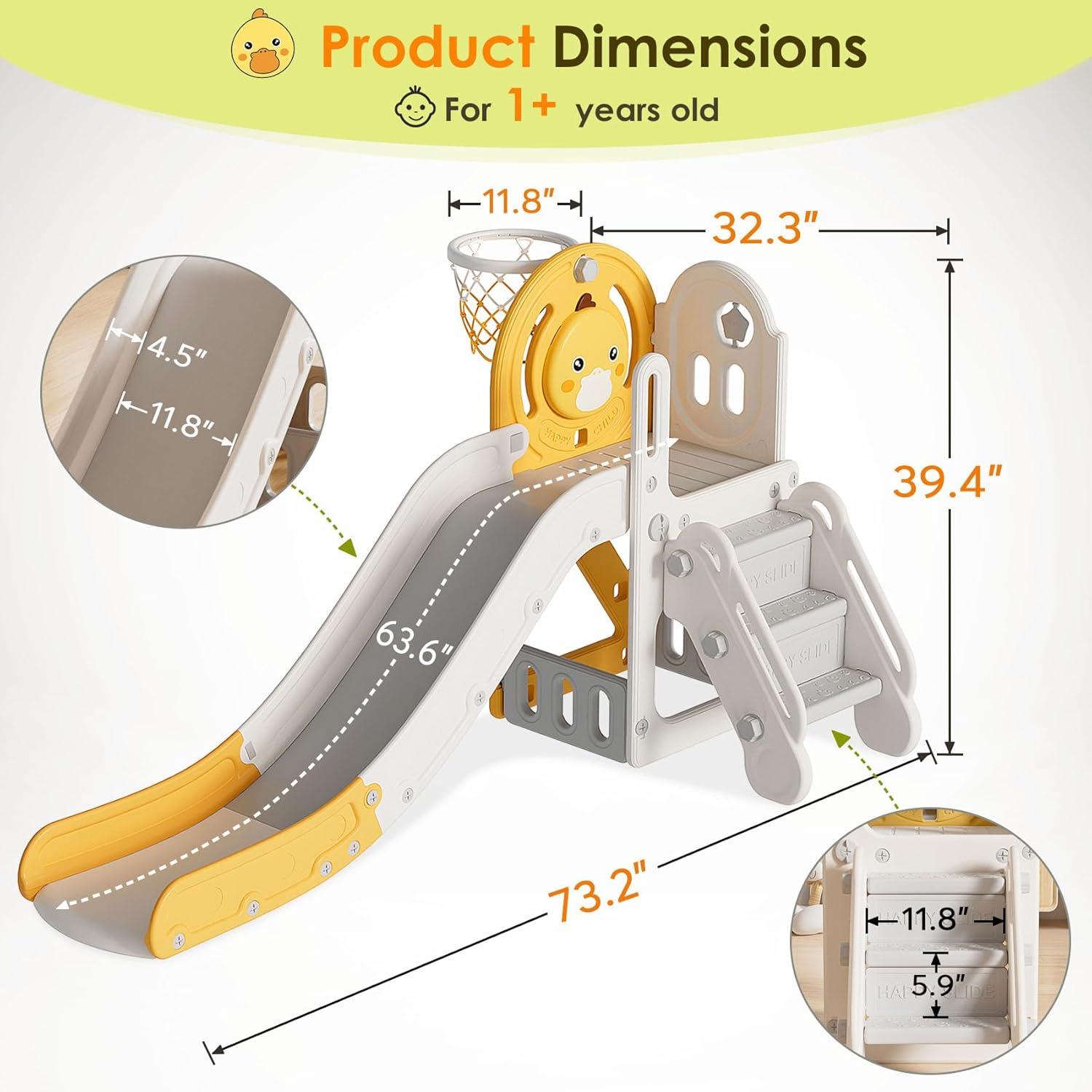 Suteck 5 in 1 Toddler slide, Kids Slide with Climber Outdoor Indoor Slide Cute Duck Theme Playset