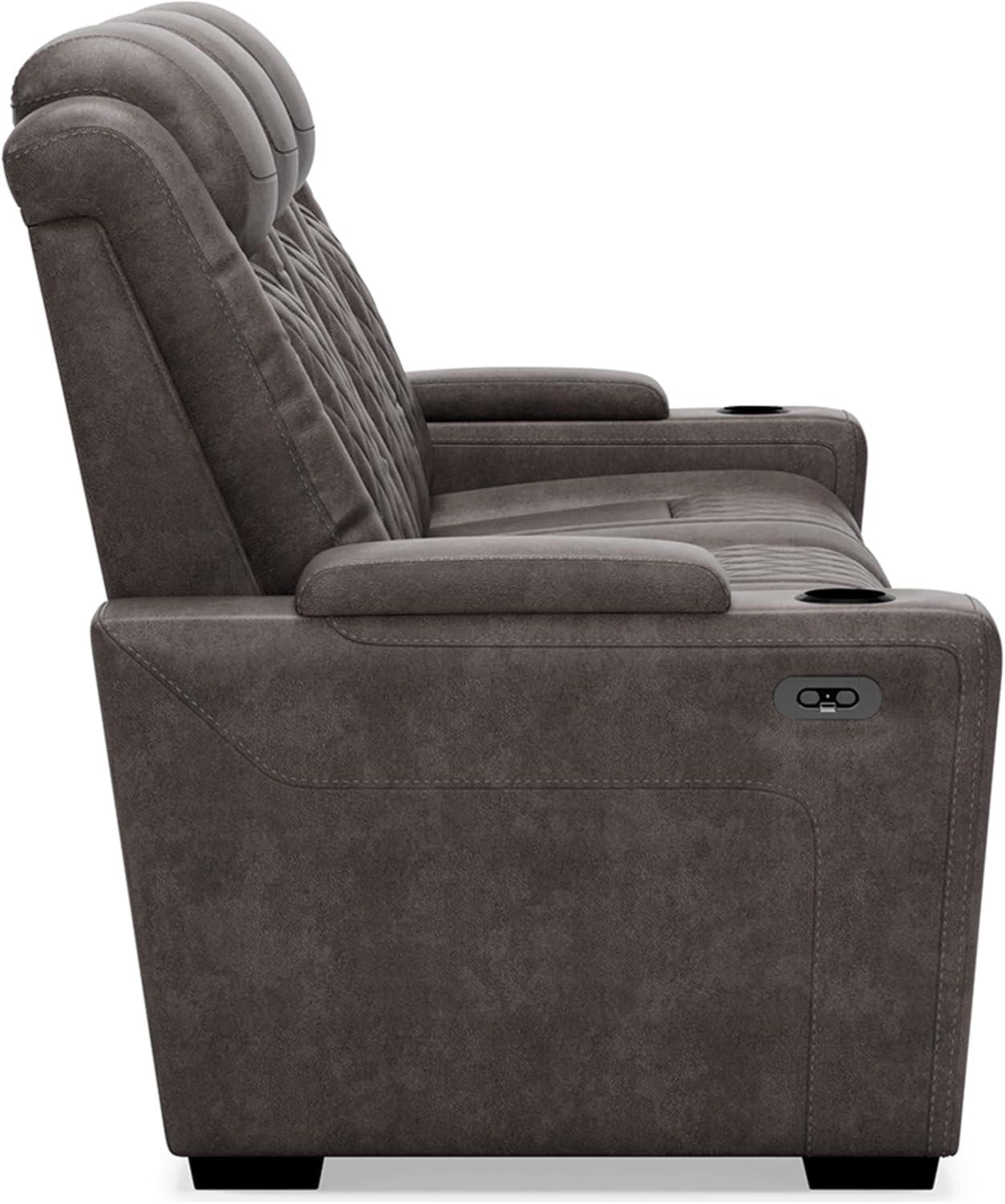 Gray Faux Leather Power Reclining Sofa with Cup Holders