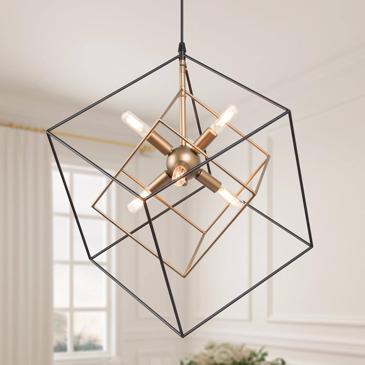 Gold and Black Geometric Cube Sputnik Chandelier