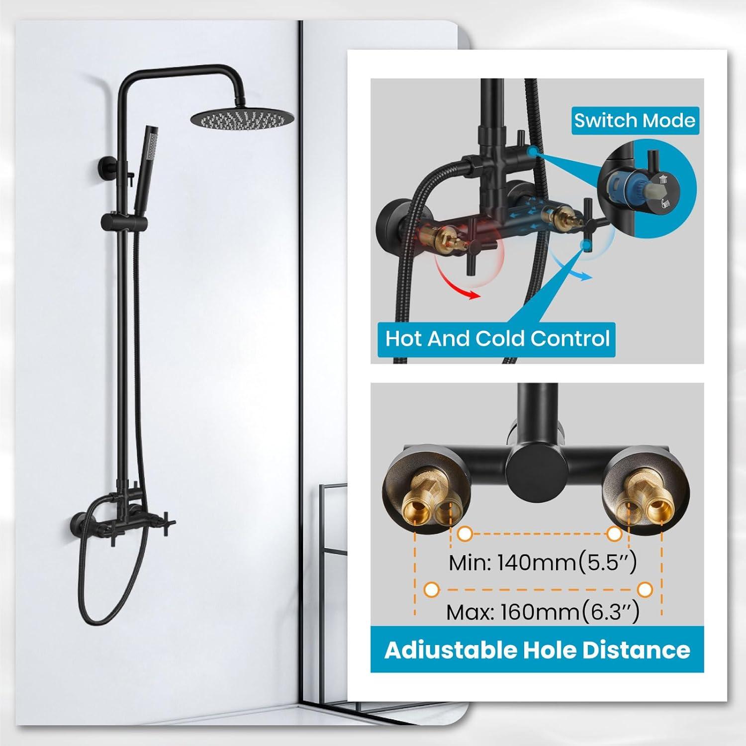 Matte Black Stainless Steel Adjustable Rain Shower System