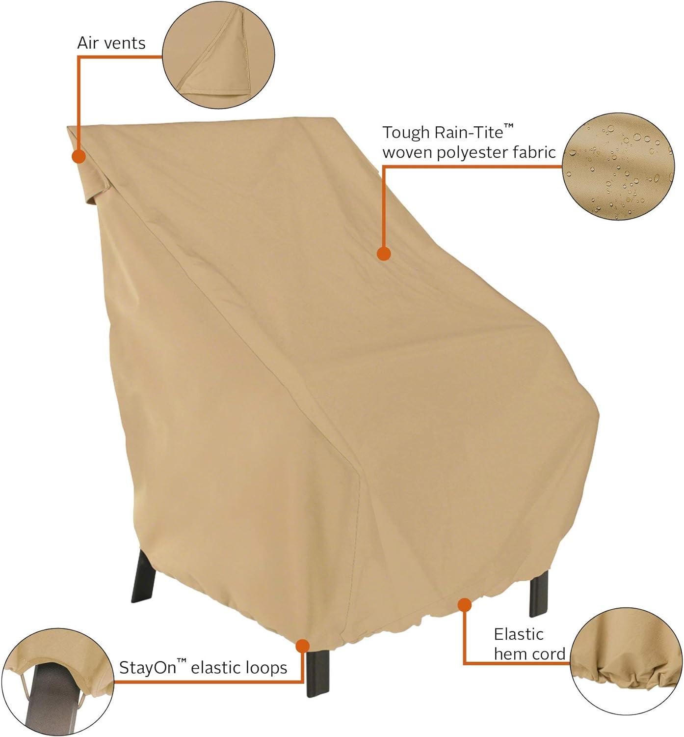 Beige Water-Resistant High Back Patio Chair Cover