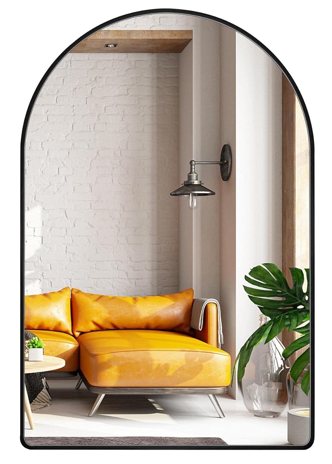 10X13 Inch Black Small Arched Mirror For Bathroom Vanity Mirror Or Wall Decor Arch Mirror Brushed Metal Frame Wall Mounted Mirror For Bathroom Livingroom Bedroom Entryway