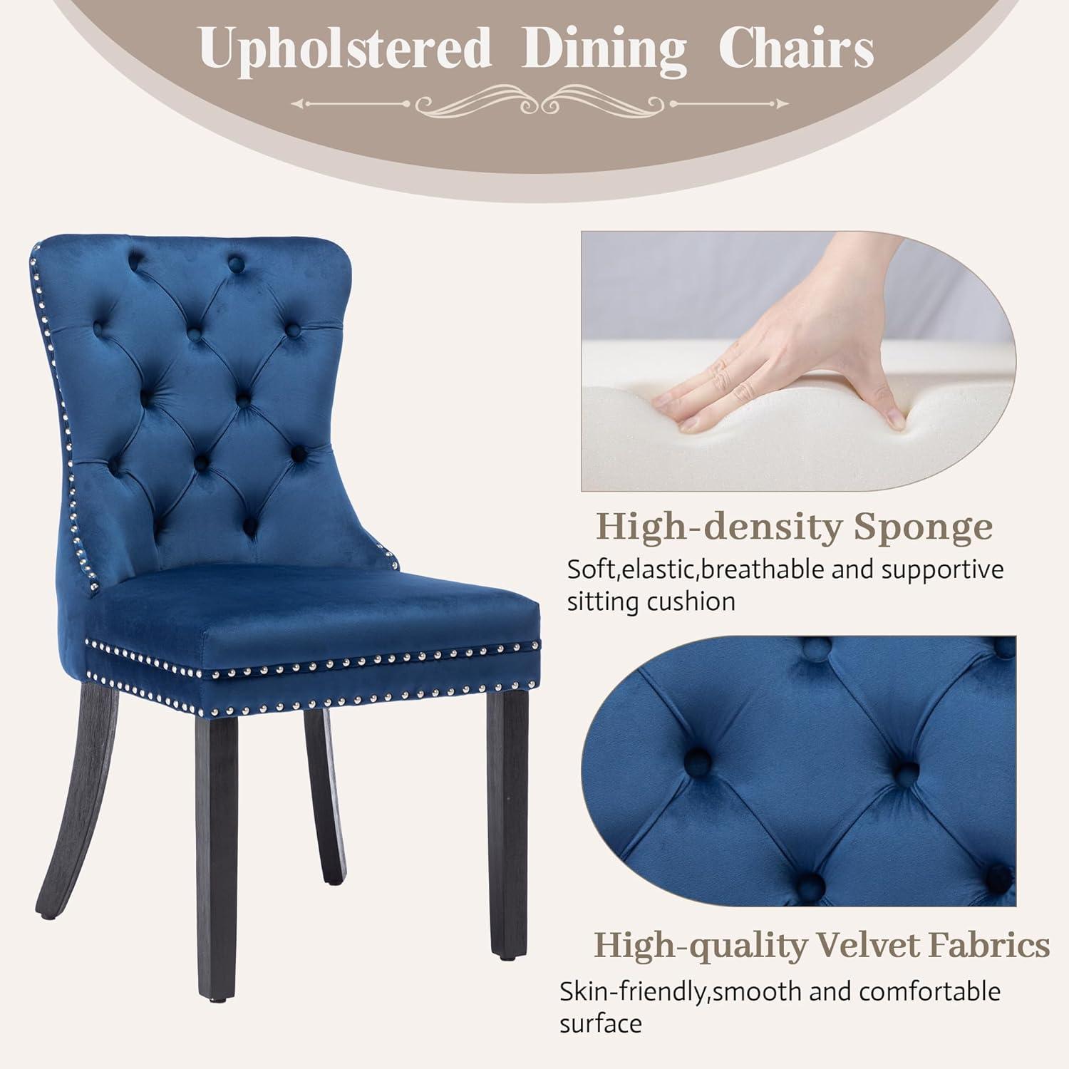 ODUSE-DAILY Velvet Dining Chairs Set of 4, Navy Kitchen & Dining Room Chairs, Tufted Dining Chairs, Fabric Upholstered, Solid Wood, Sillas De Comedor (Blue, 4 Pcs)