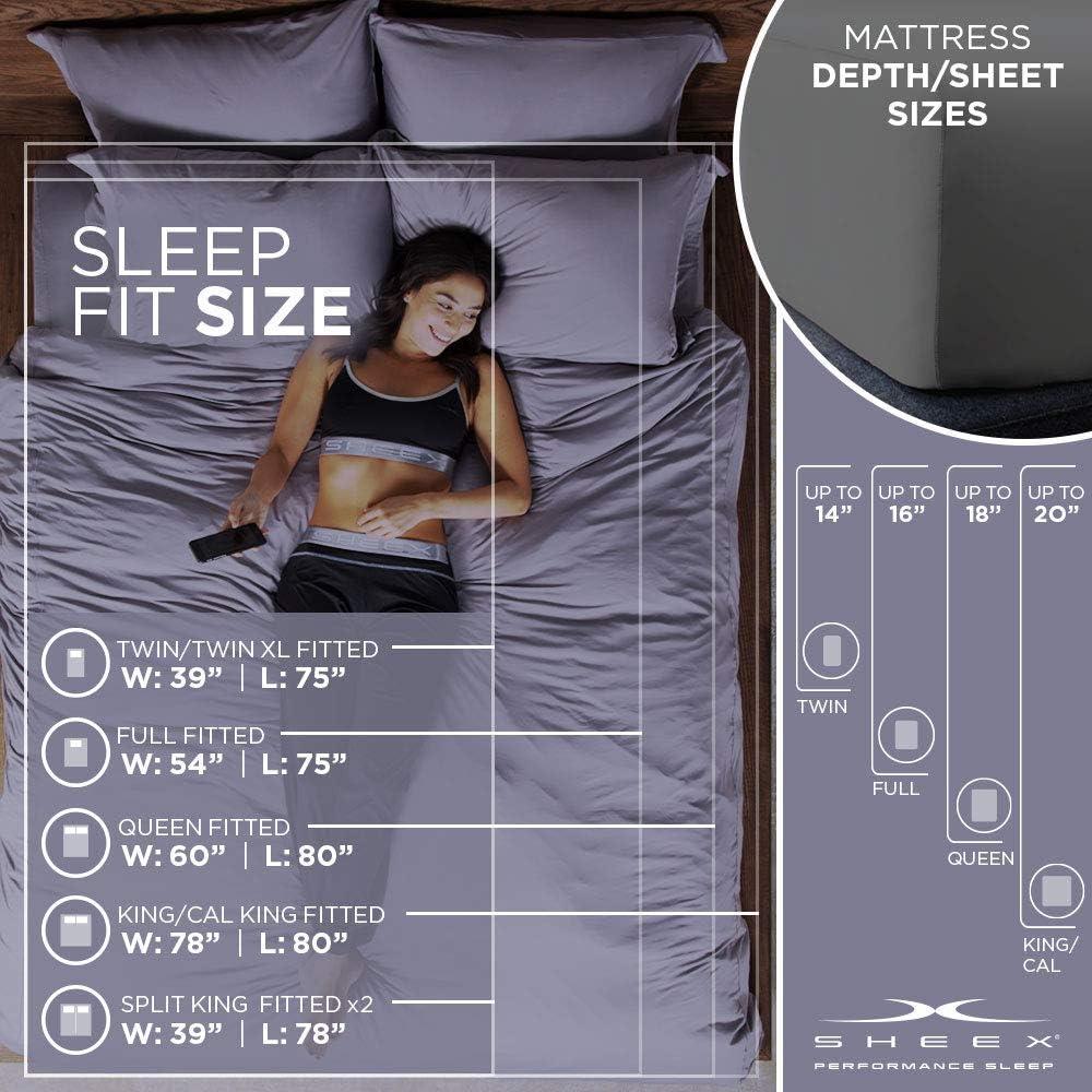 SHEEX Active Comfort Sheet Set with 2 Pillowcases, Queen - Cooling - Breathable - Deep Pocket - Moisture-Wicking, Pewter