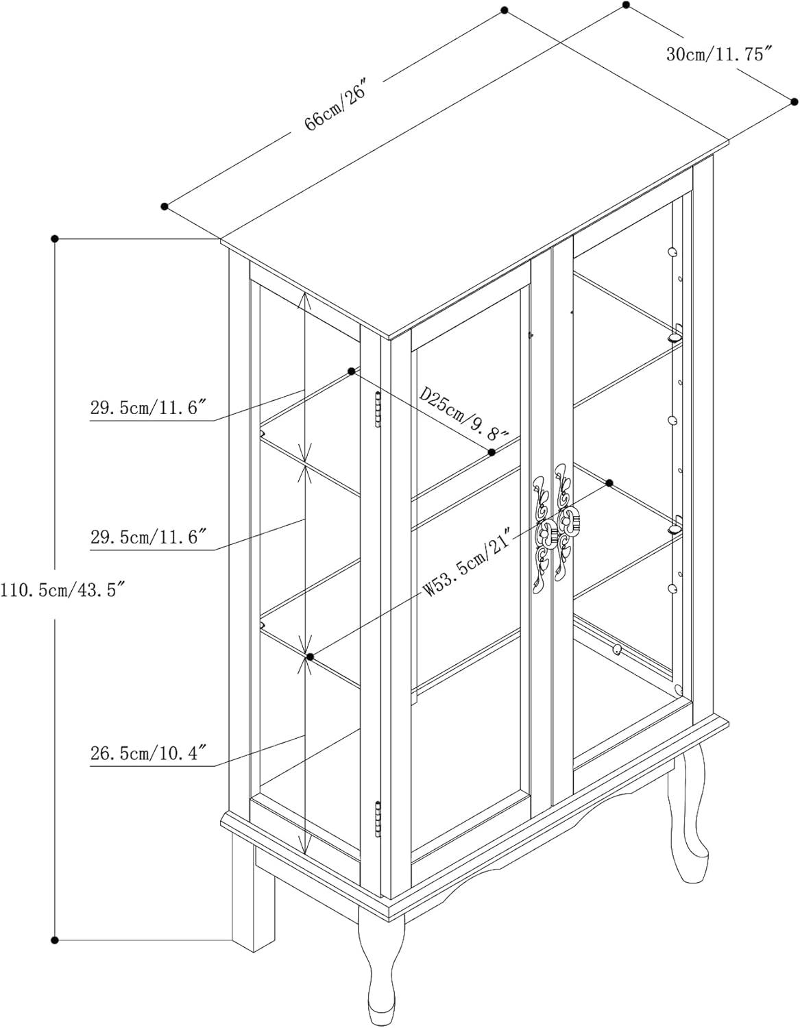 Cherry Lighted Curio Cabinet with Glass Shelves and Mirrored Back