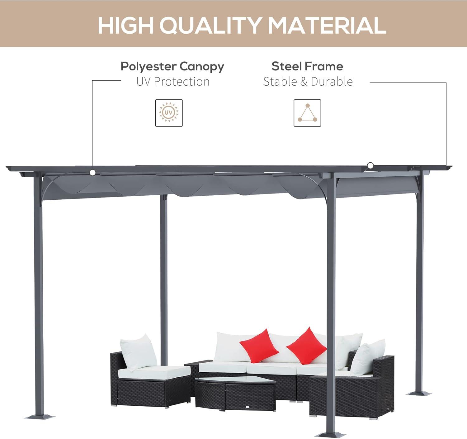 DUOSONG Outsunny 11.5' X 11.5' Retractable Pergola Canopy, Outdoor Uv Protection & Sun Shade, Steel Frame For Garden, Grill, Patio, Backyard, Gray Gray Steel Garden & Outdoor Canopies & Gazebos