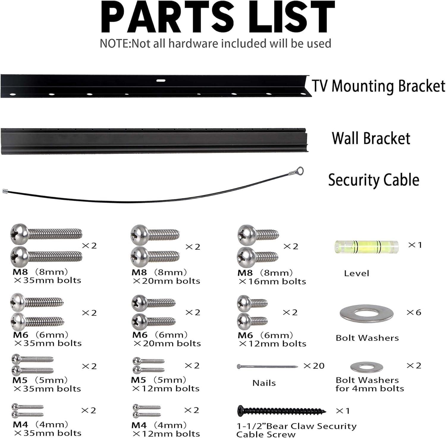 No Stud TV Wall Mount, Drywall Studless TV Hanger No Damage, No Drill, Non Screws, Flat Screen Easy Install Bar Bracket fits VESA 12-55 inch TVs up to 99 lbs, Include Hardware Levels