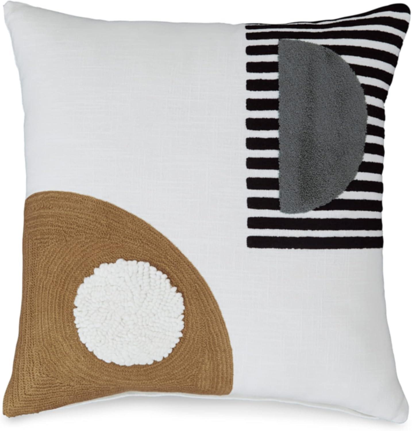 Contemporary Square Cotton Pillow with Embroidered Design, 20" x 20", White & Black