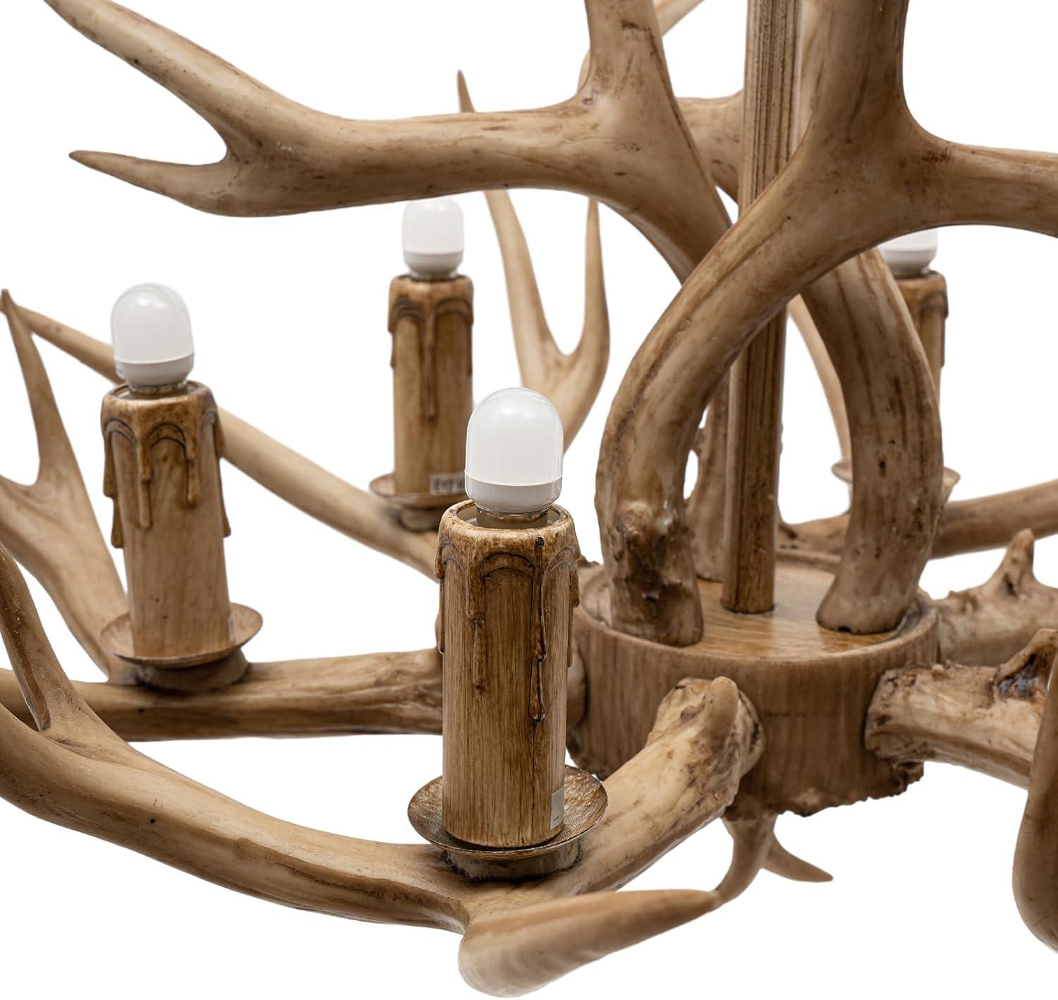 Brown Super Stag Faux Antlers Six Light LED Chandelier