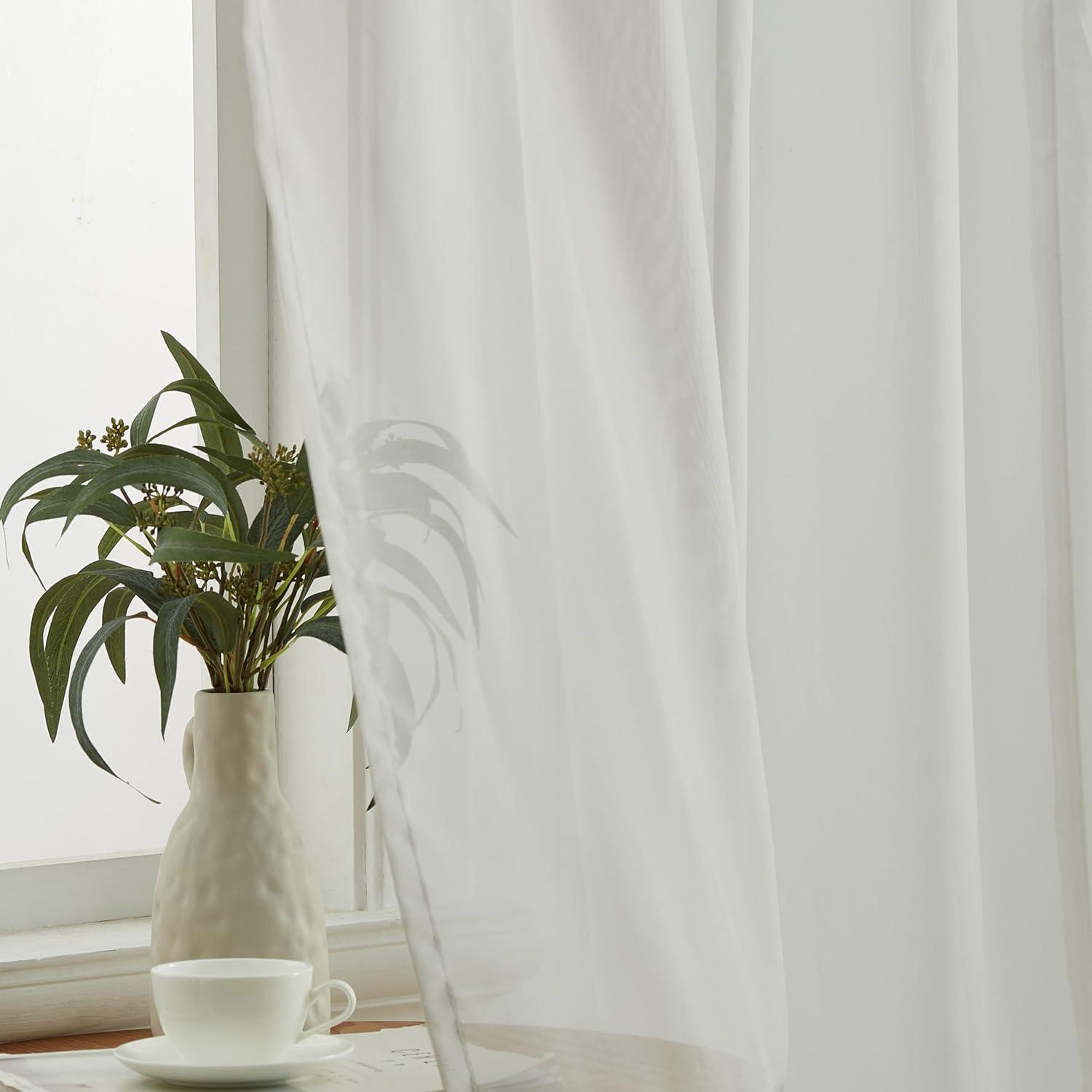 HLC.ME Sheer Voile Transparent Window Treatment Rod Pocket Curtain Panels - Set of 2 - Silver, 54 W x 63 L