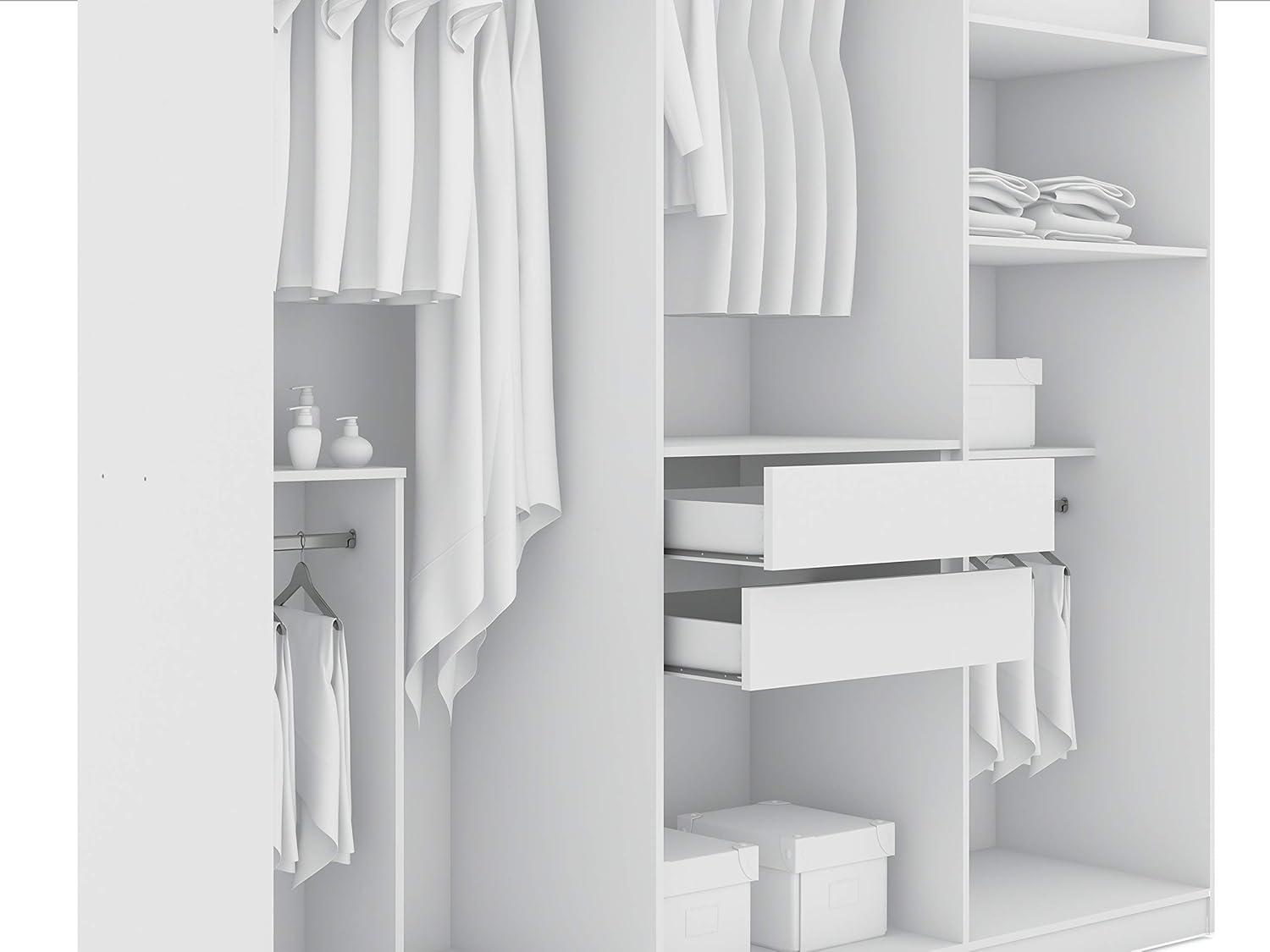 Gramercy Wardrobe Armoire Closet White - Manhattan Comfort: Bedroom Storage, 2 Drawers, 6 Doors