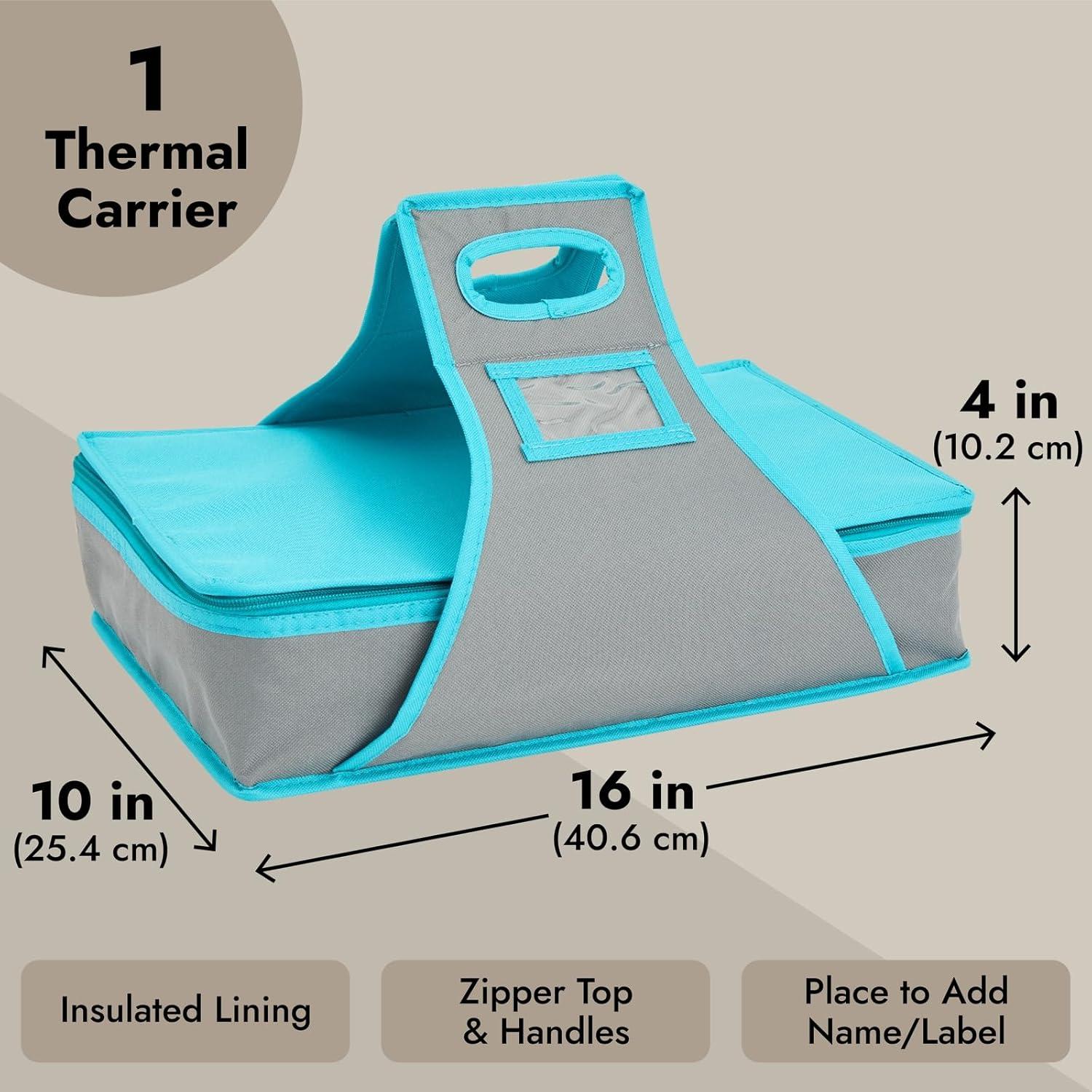 Juvale Thermal Insulated Casserole Carrier - Food Warmer Bag Container for Hot Lunch, Transport (Teal and Gray, 16x10x4 In)