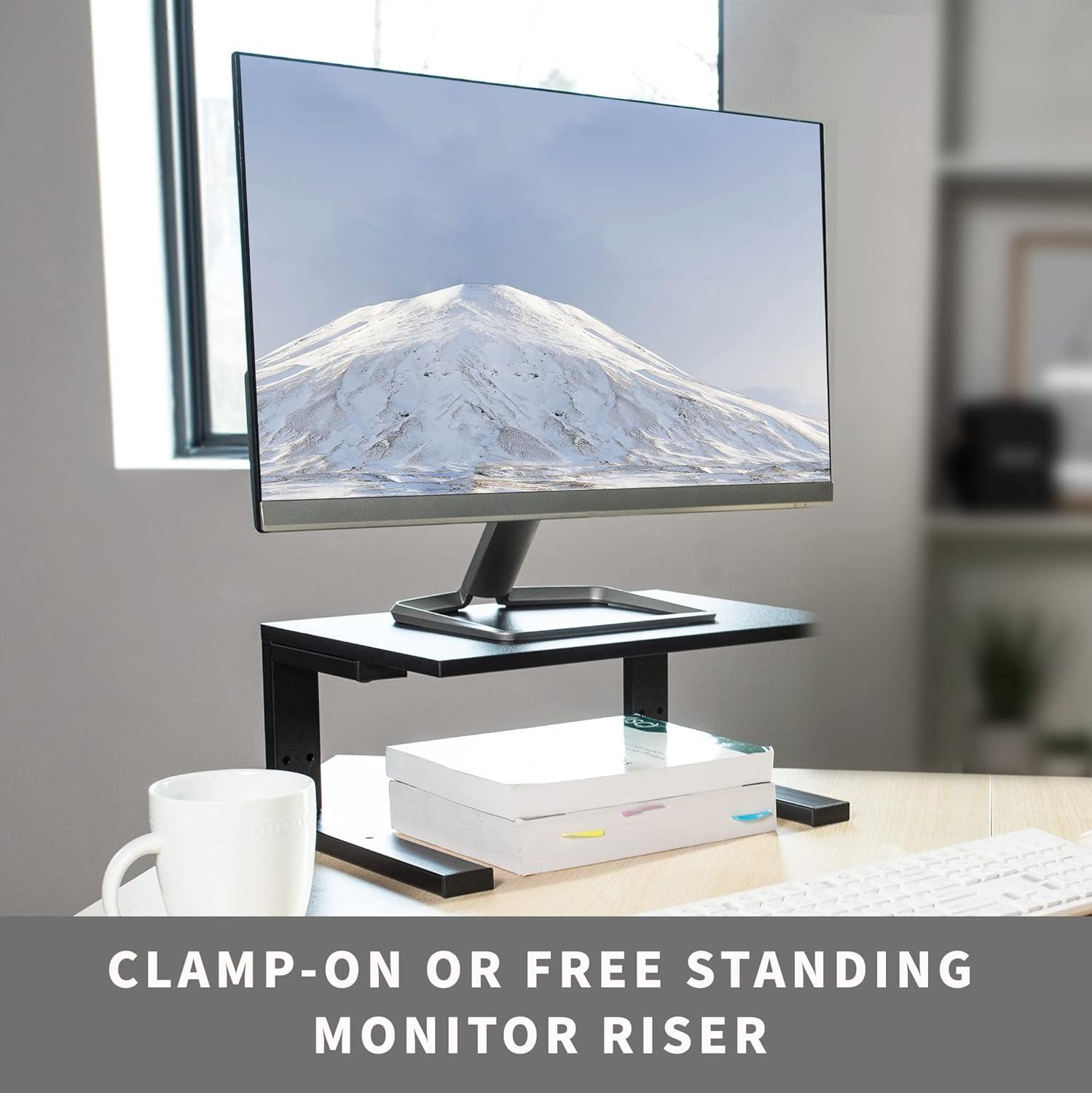 VIVO Black 15" Clamp-on Desk Extension Shelf for Monitor, Laptop, Printer